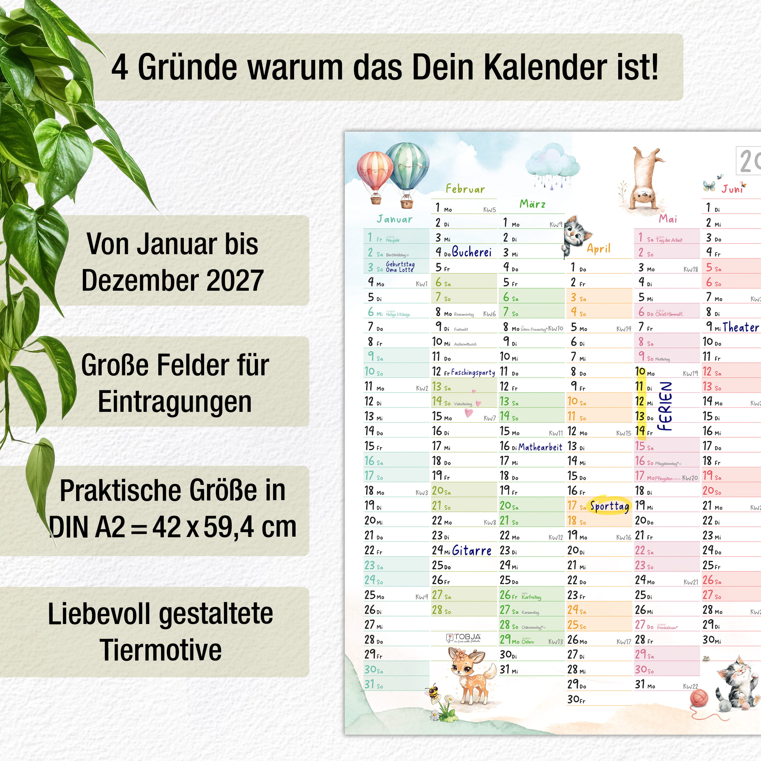 Wandkalender 2027 A2 Tierwelt
