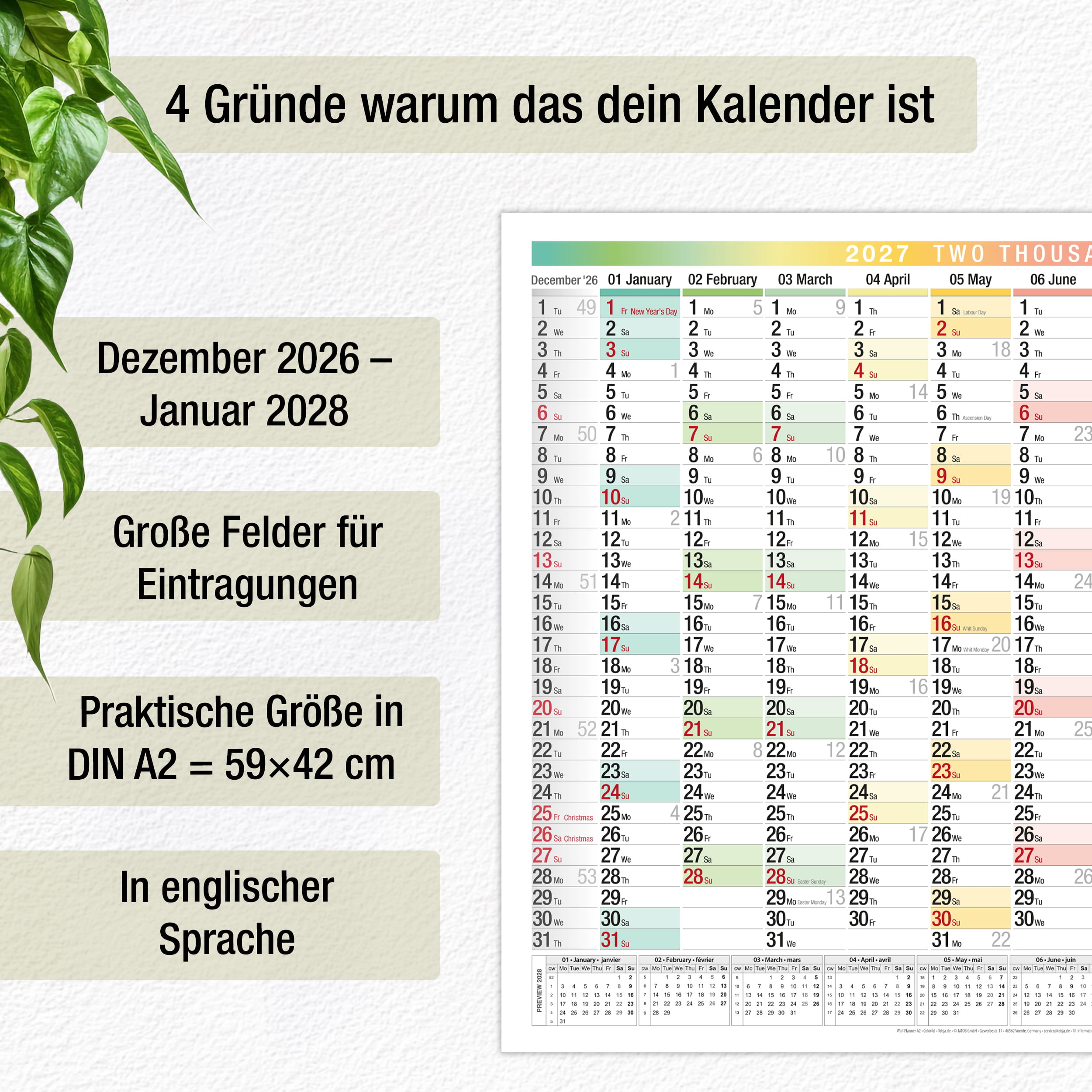 Wall Calendar 2027 A2 Bunt EU English