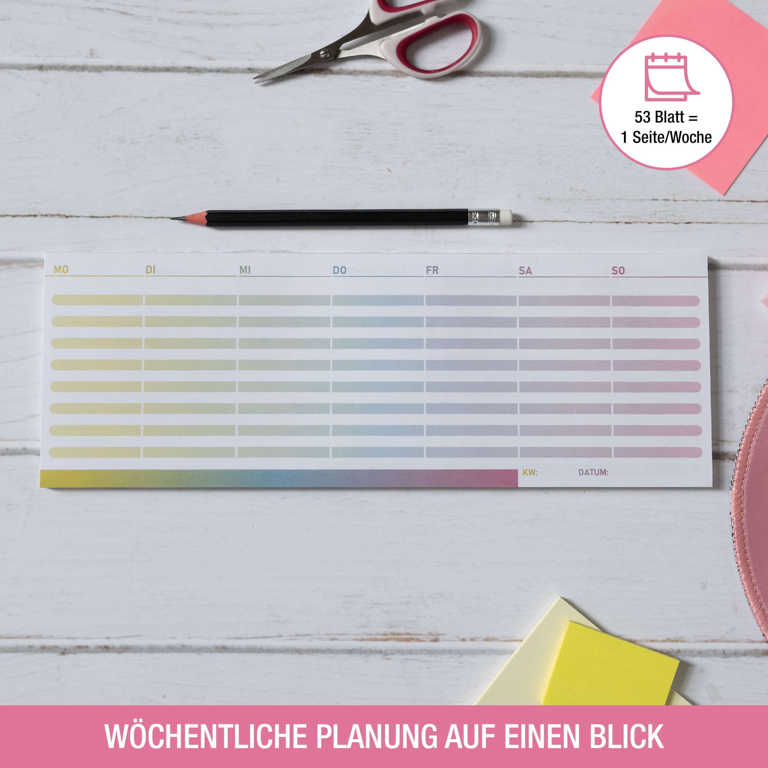 Bunter Wochen-Tischkalender Block – 53 Seiten