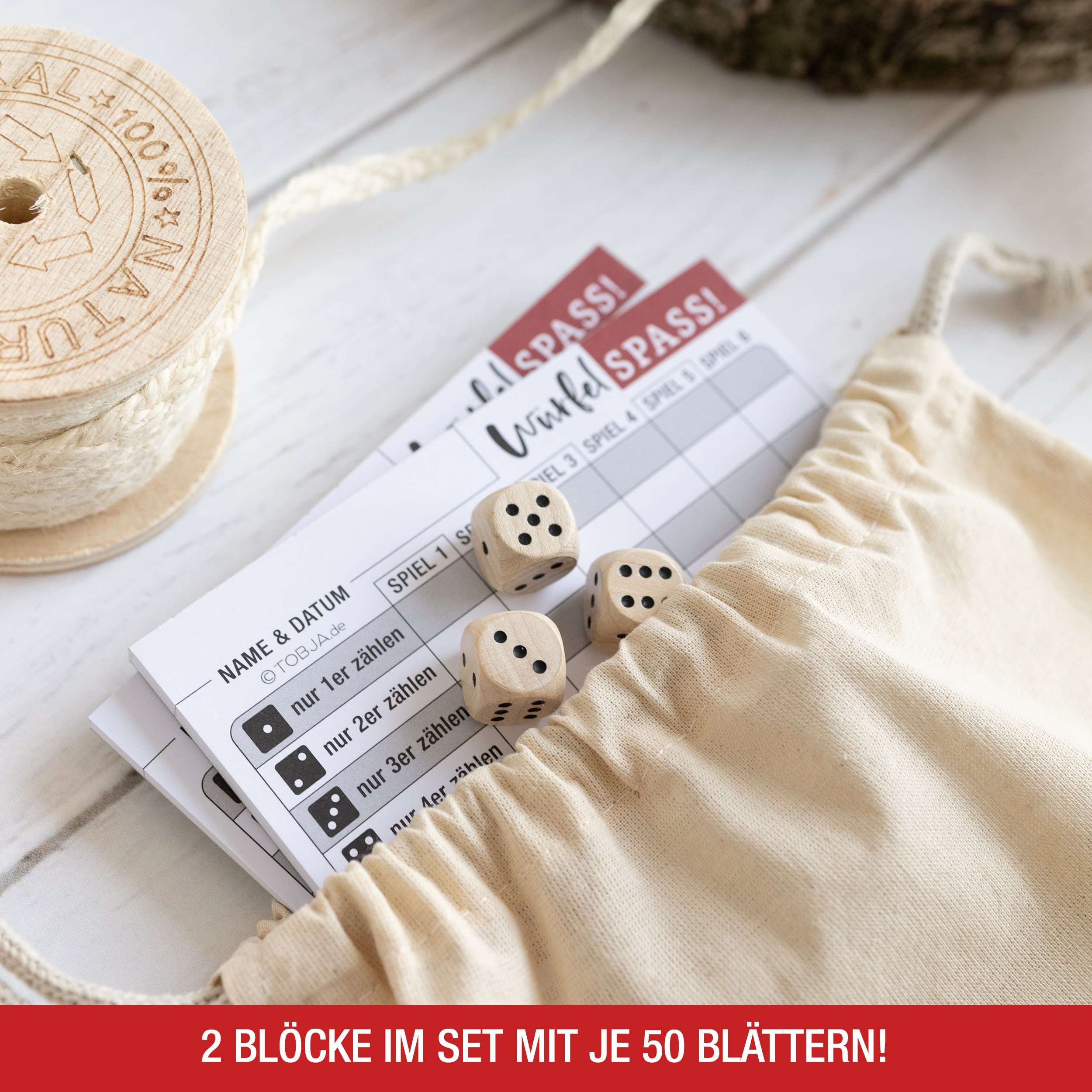 Würfelspiel Set "Blöcke, Würfel & Beutel"