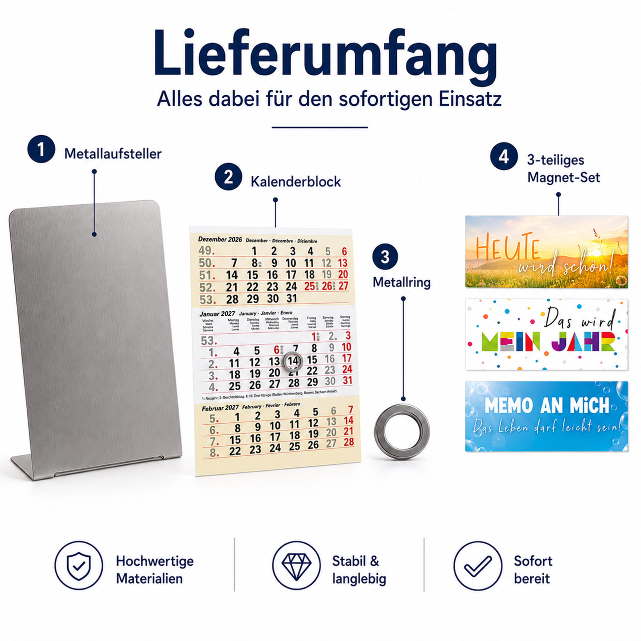 Magnet-System Sand – Komplettset 2027: Aufsteller + Kalender + Magnetset Gute Laune