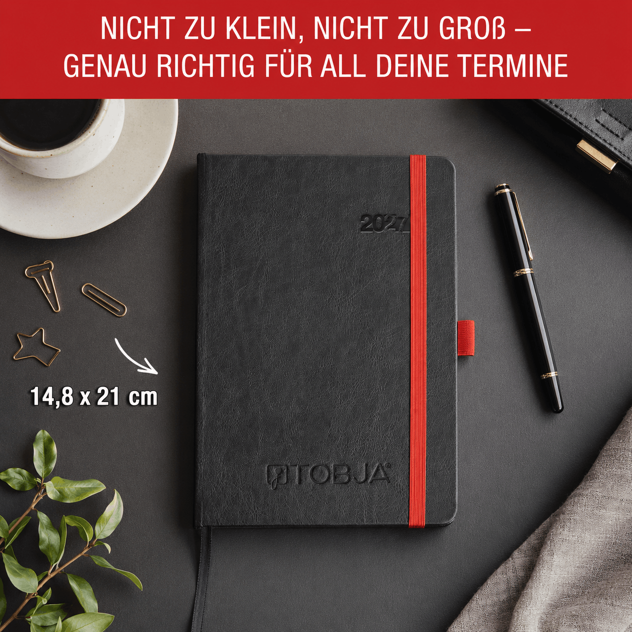 Buchkalender 2027 A5 Nero Rot Halbstunden