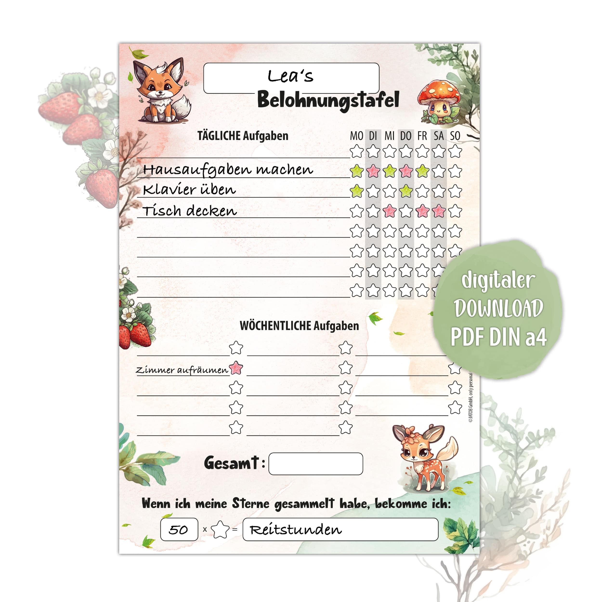 Digitale Belohnungstafel Waldtiere