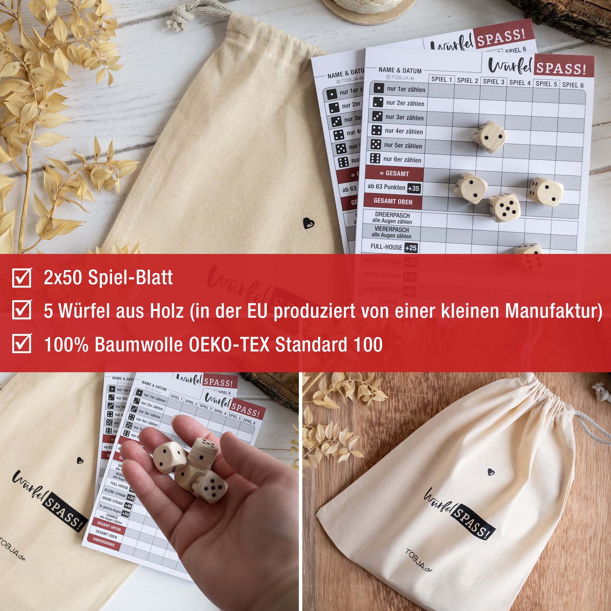 Würfelspiel Set "Blöcke, Würfel & Beutel" Würfelspiel Set "Blöcke, Würfel & Beutel"