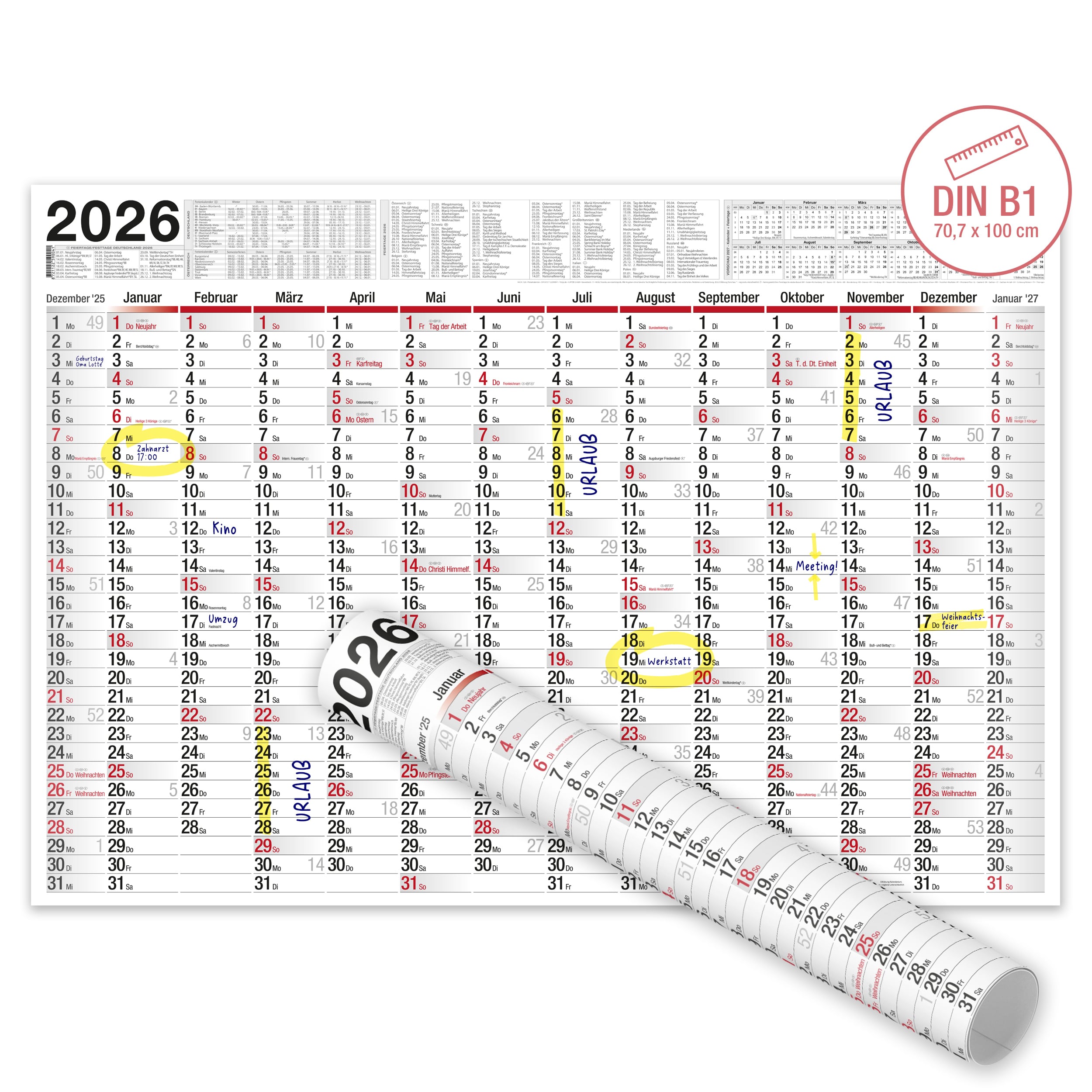 XXL Wandkalender 2026 1x Kalender gerollt XXL Wandkalender 2026 2x Kalender gerollt