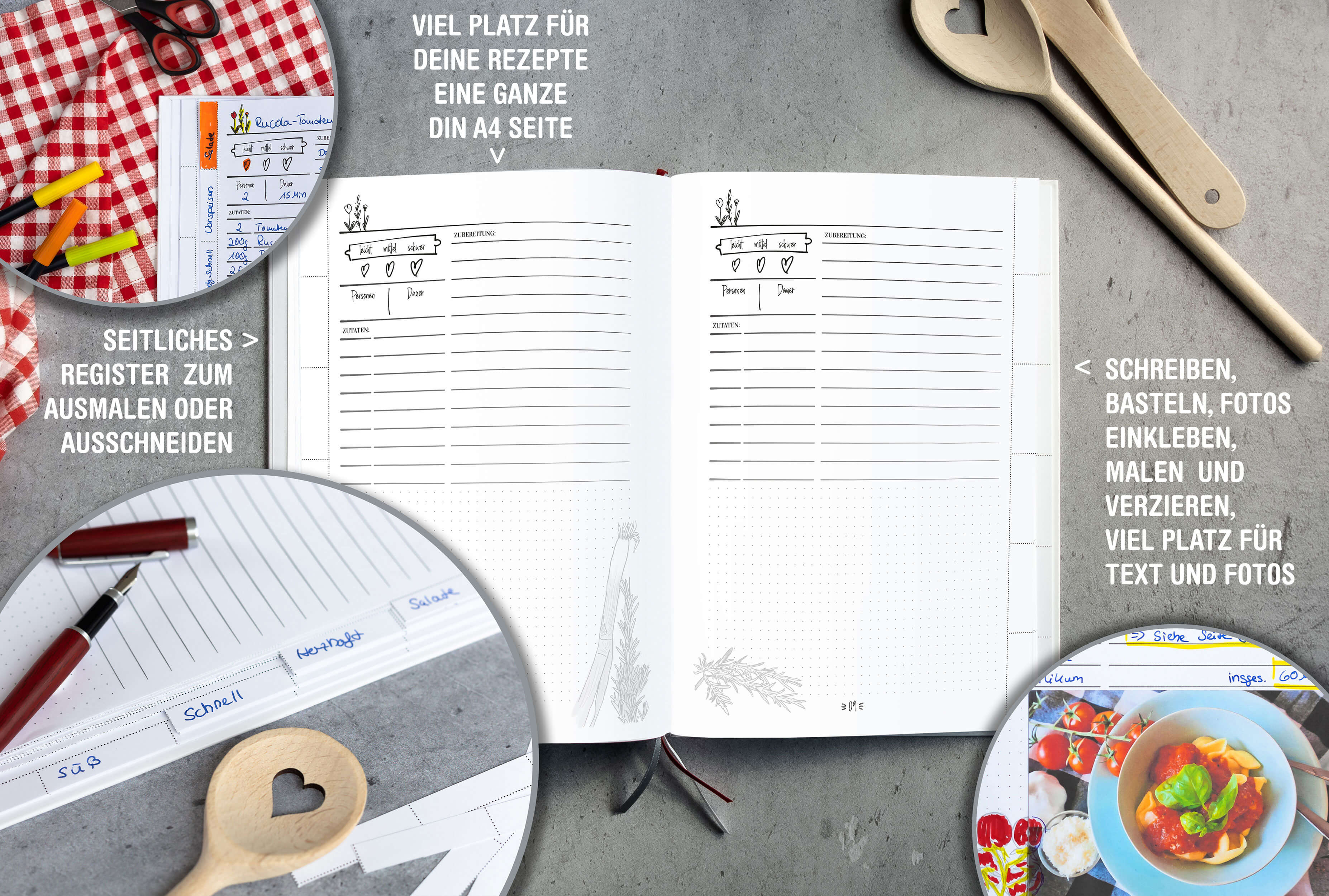 Rezeptbuch zum Selberschreiben & Selbstgestalten DIN A4 Rezeptbuch zum Selberschreiben & Selbstgestalten DIN A4