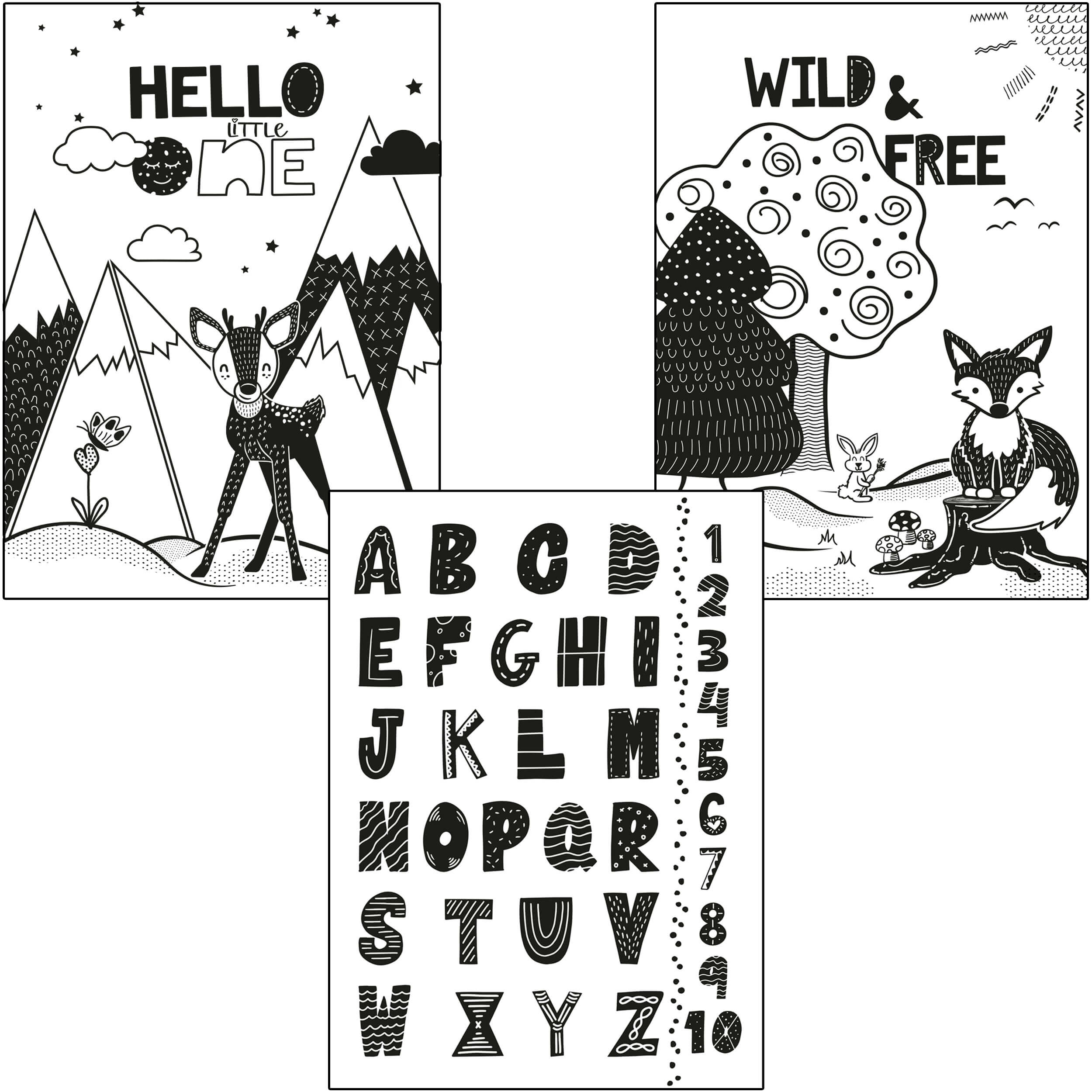 Tiere & Natur Poster Set Schwarz Weiß