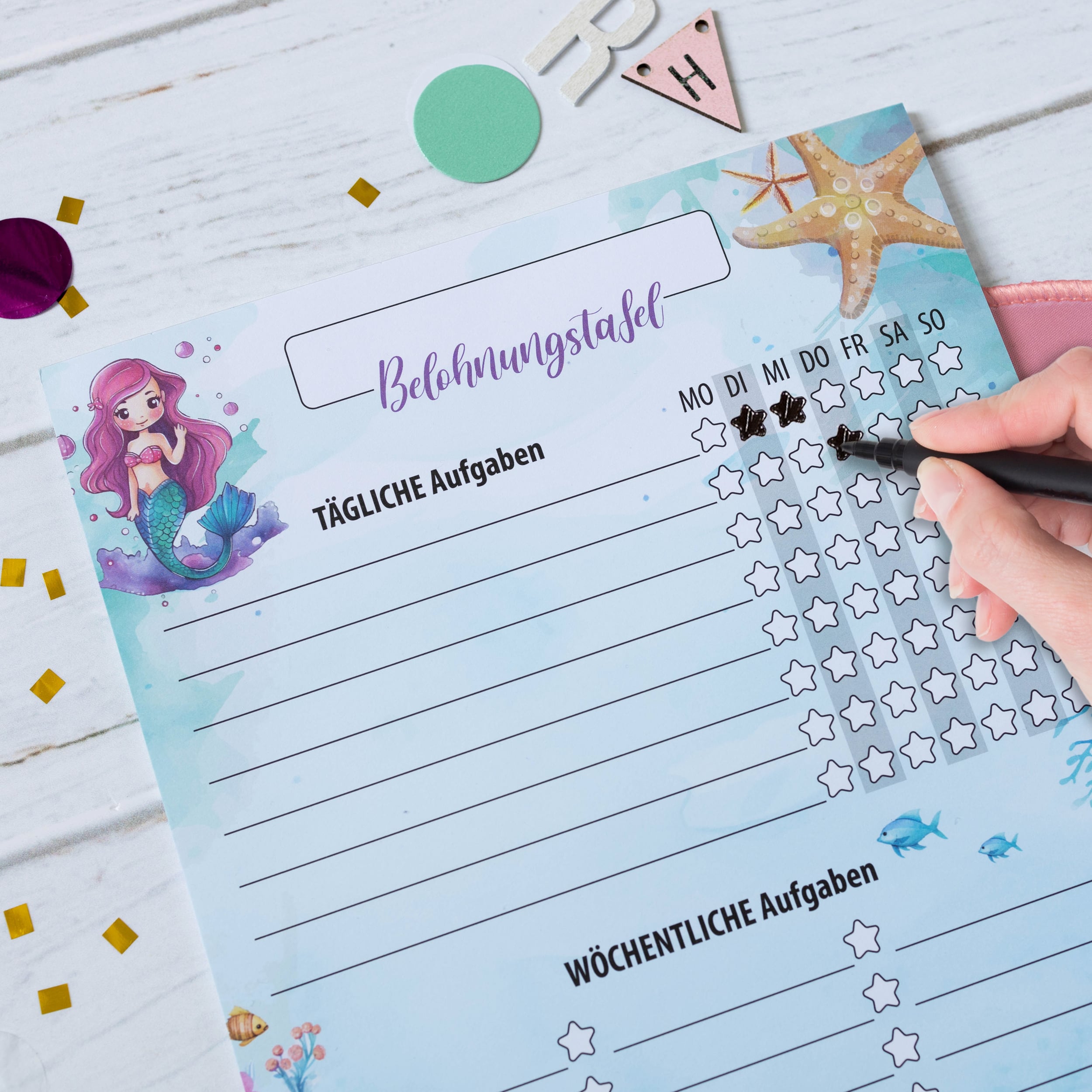 Belohnungstafel Kinder 25 Blatt Meerjungfrau