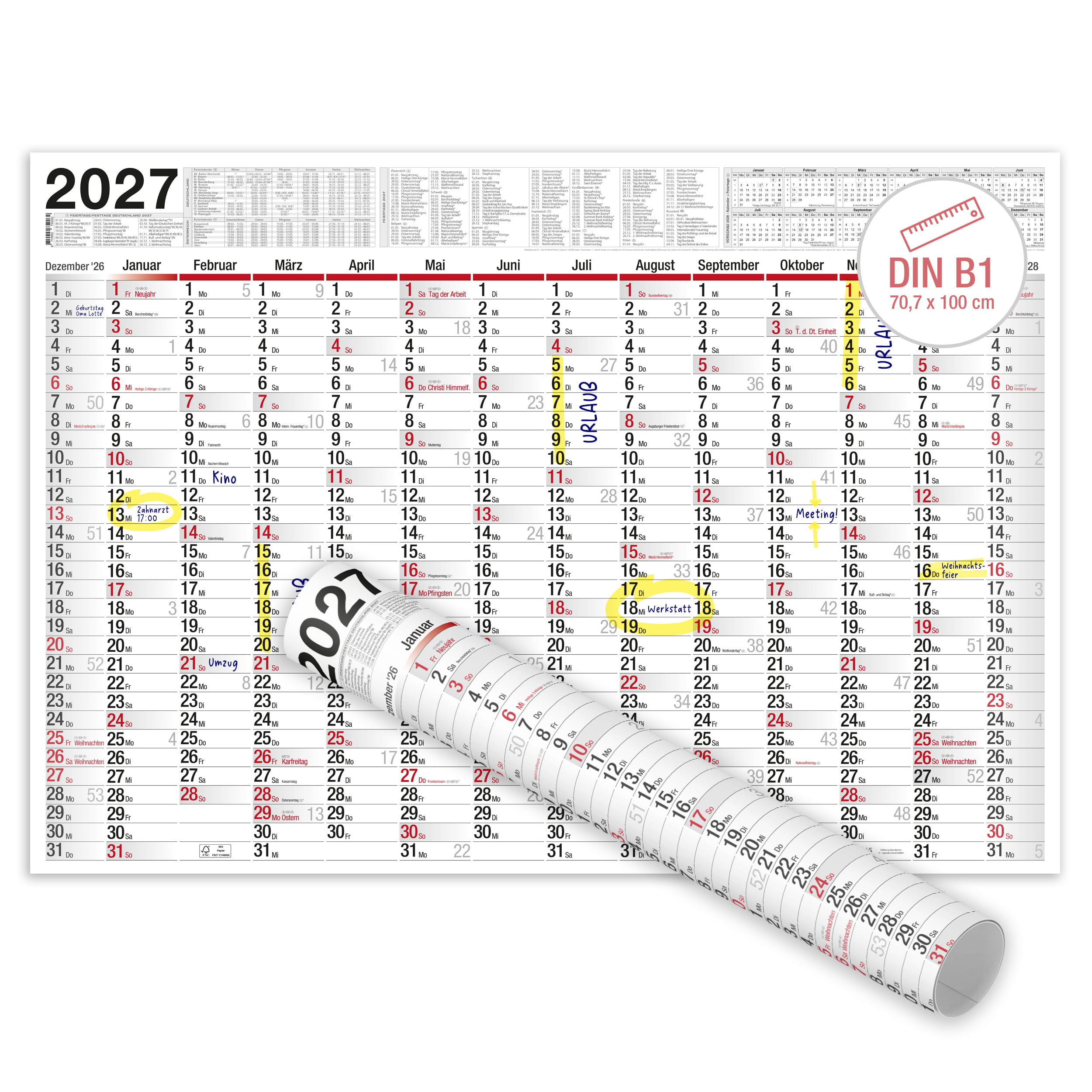 XXL Wandkalender 2026 2x Kalender gerollt