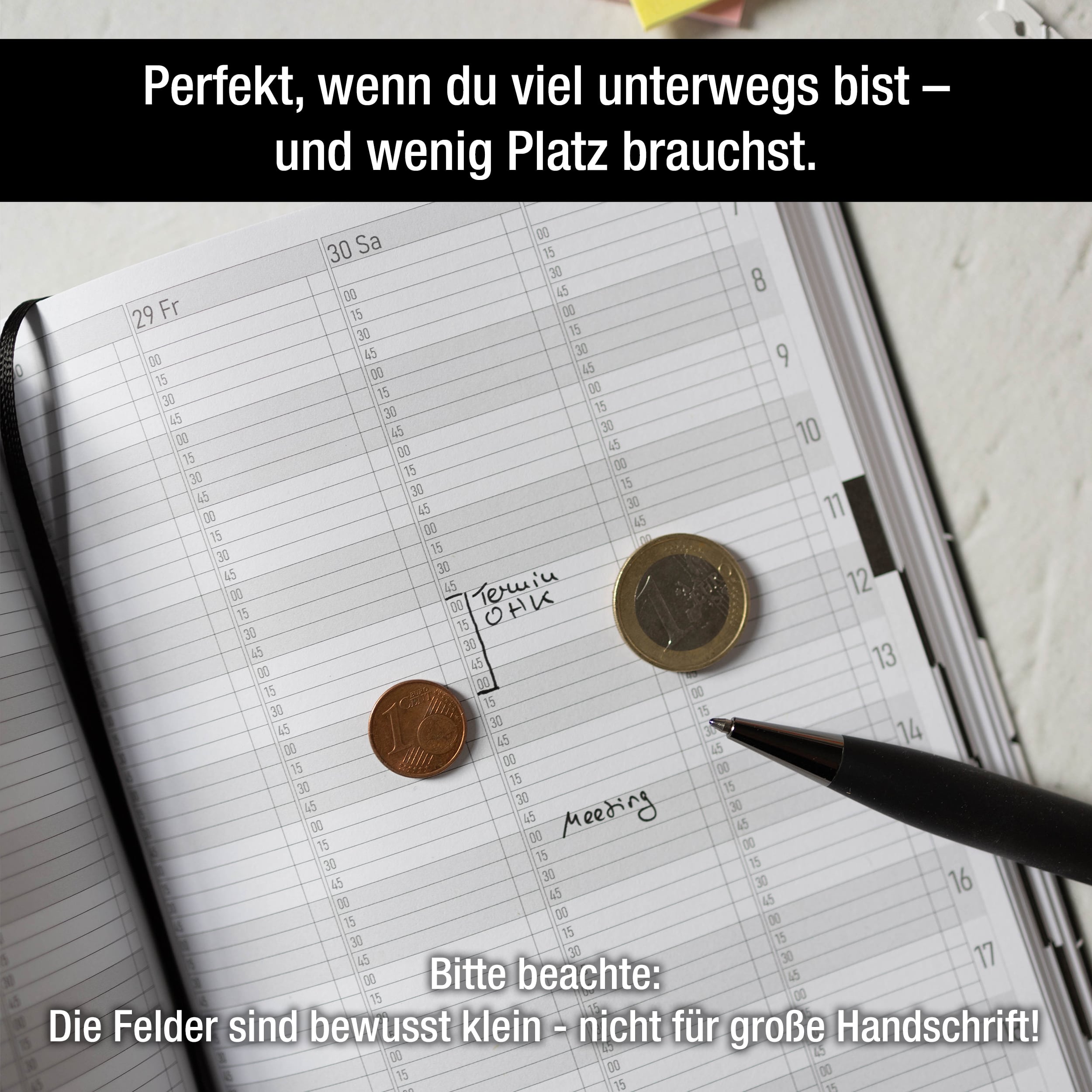 Taschenkalender 2026 A5 mit 15-Minuten-Taktung