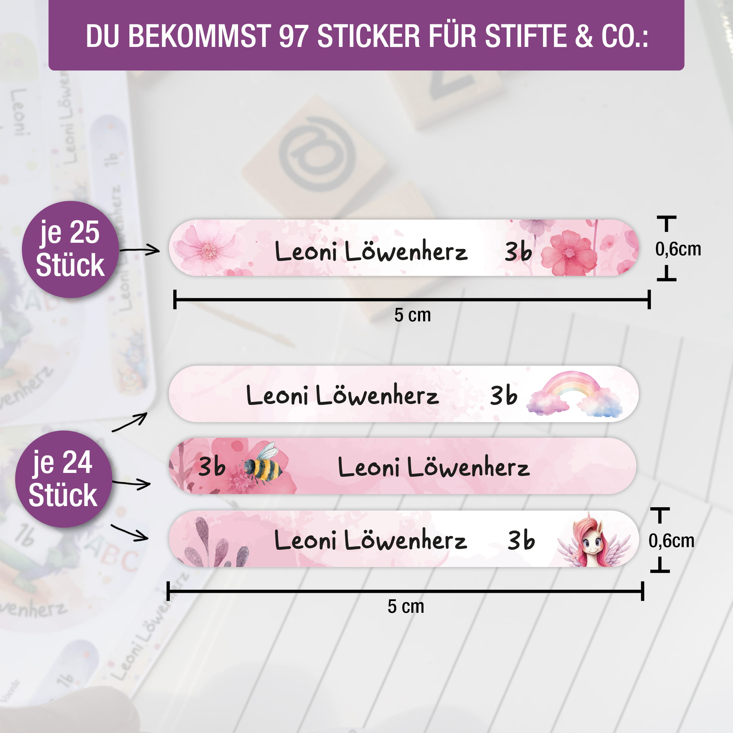 Namensaufkleber für Stifte, personalisiert Alicorn