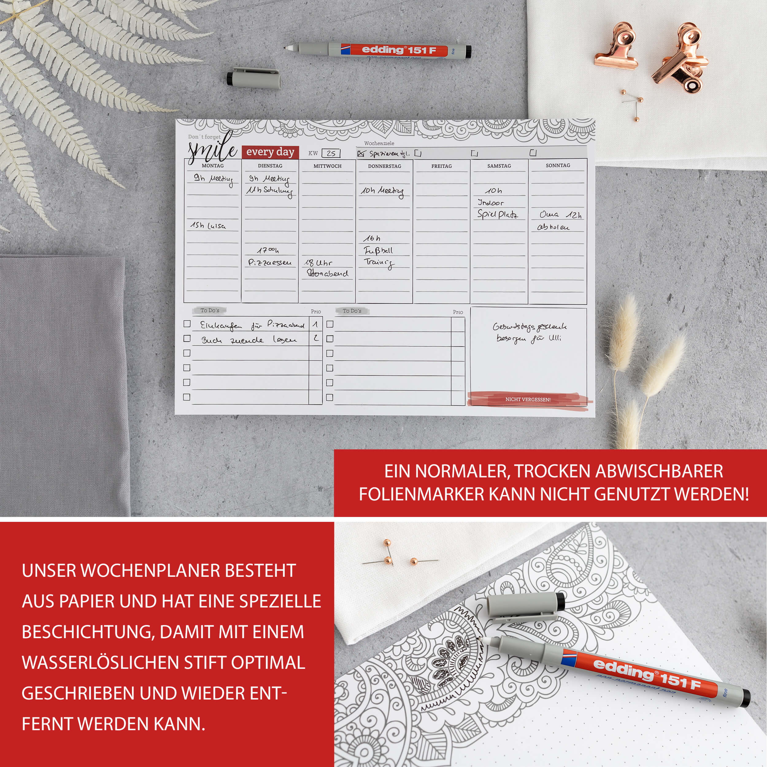 Wochenplaner abwischbar inkl. Stift Wochenplaner abwischbar inkl. Stift