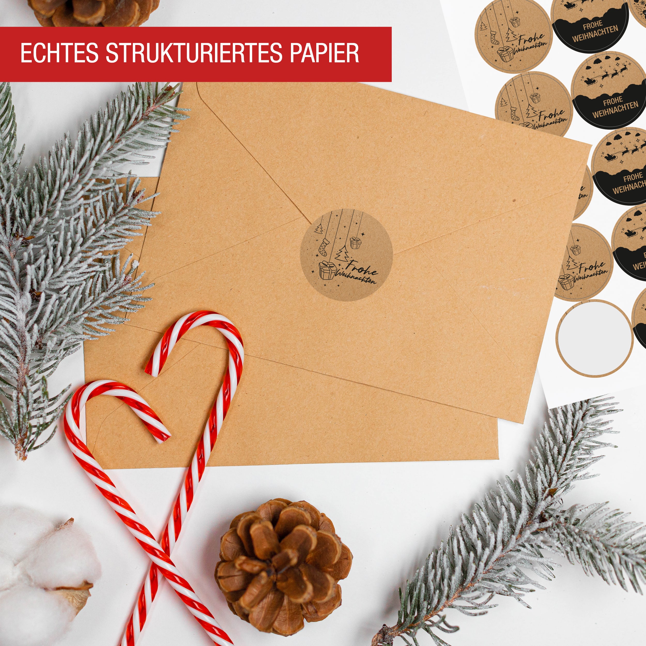 Sticker 4-er Set Bögen "Frohe Weihnachten" Kraftpapier