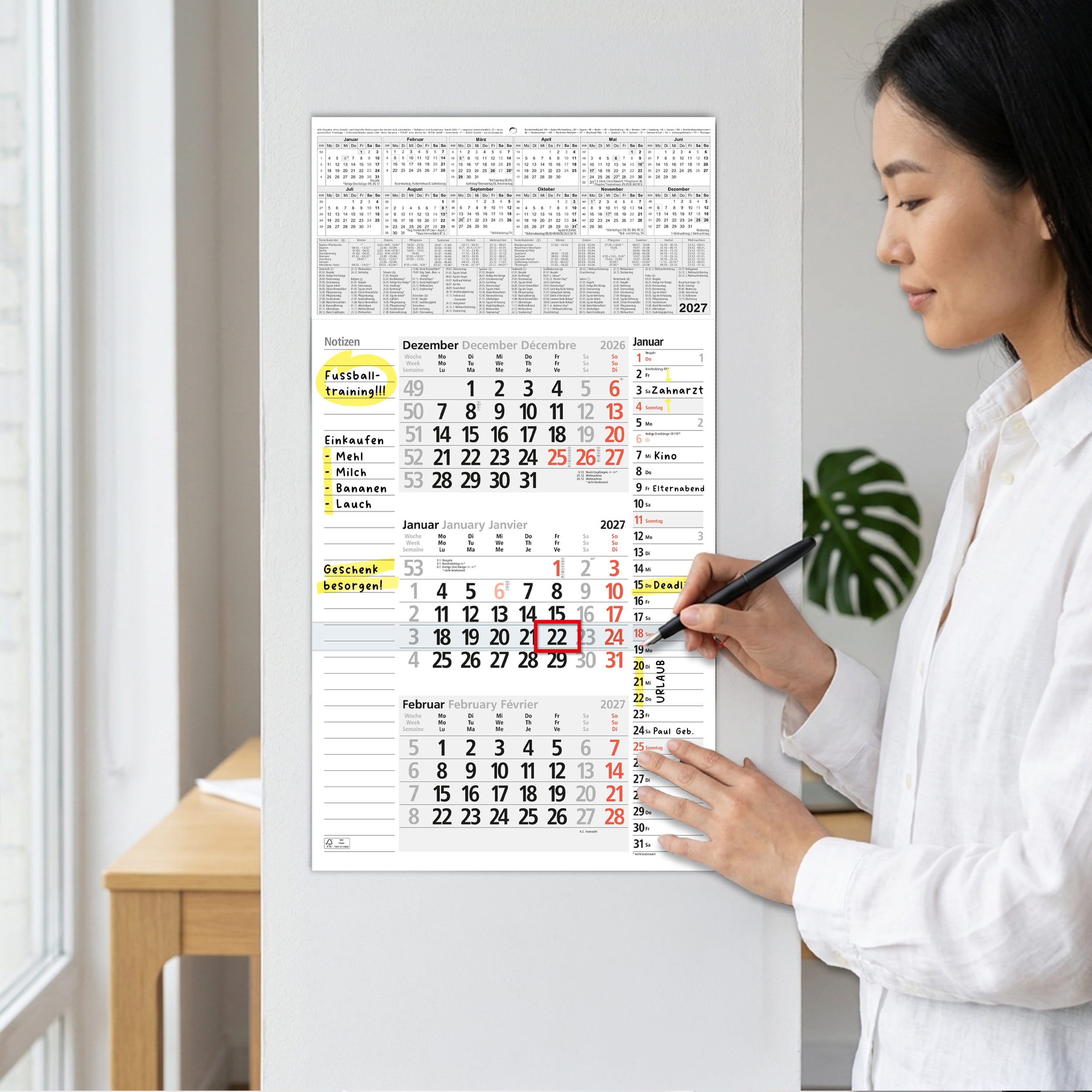 3-Monatskalender 2027 Notizen