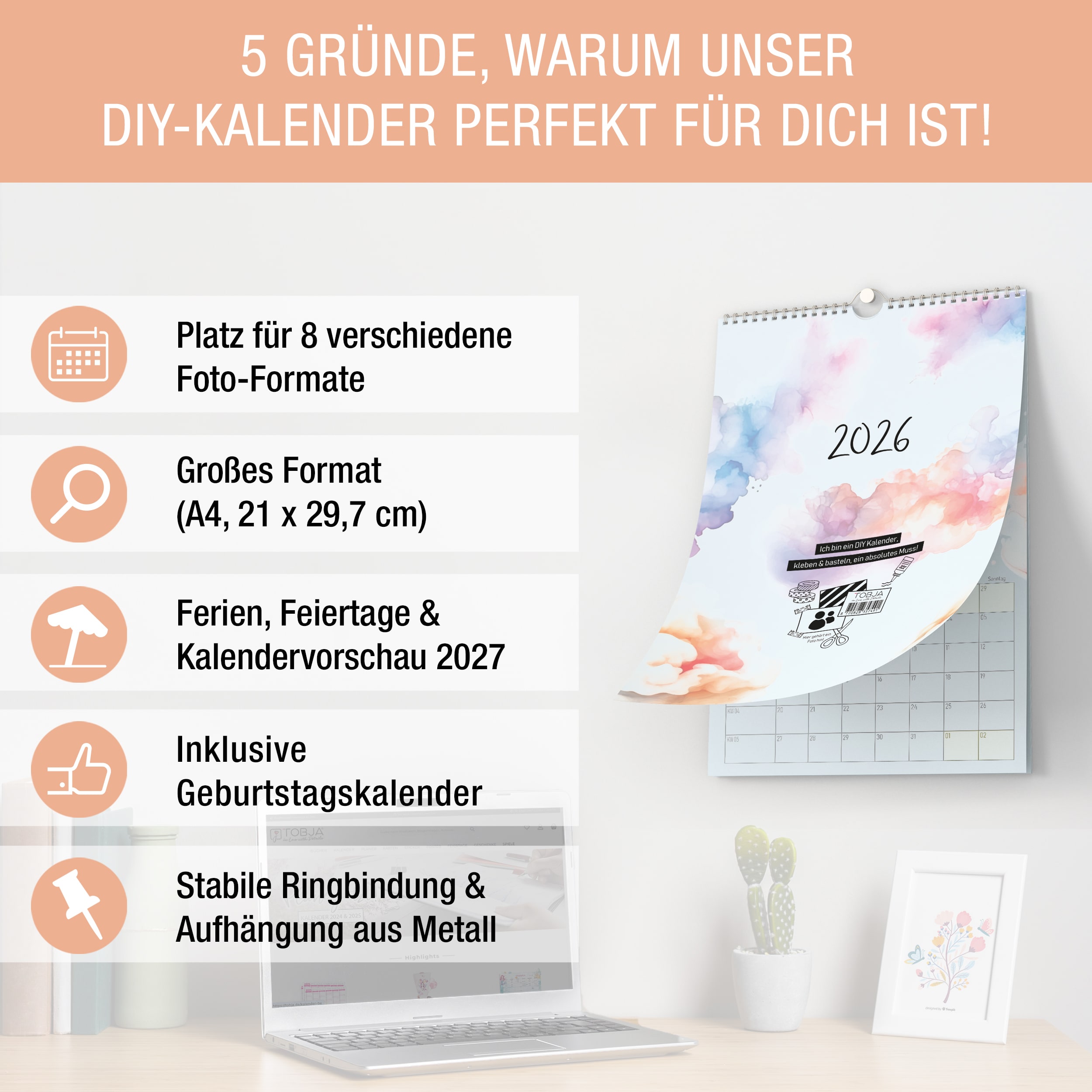 A4 Bastelkalender 2026 "Aquarell"  A4 Bastelkalender 2026 "Aquarell"