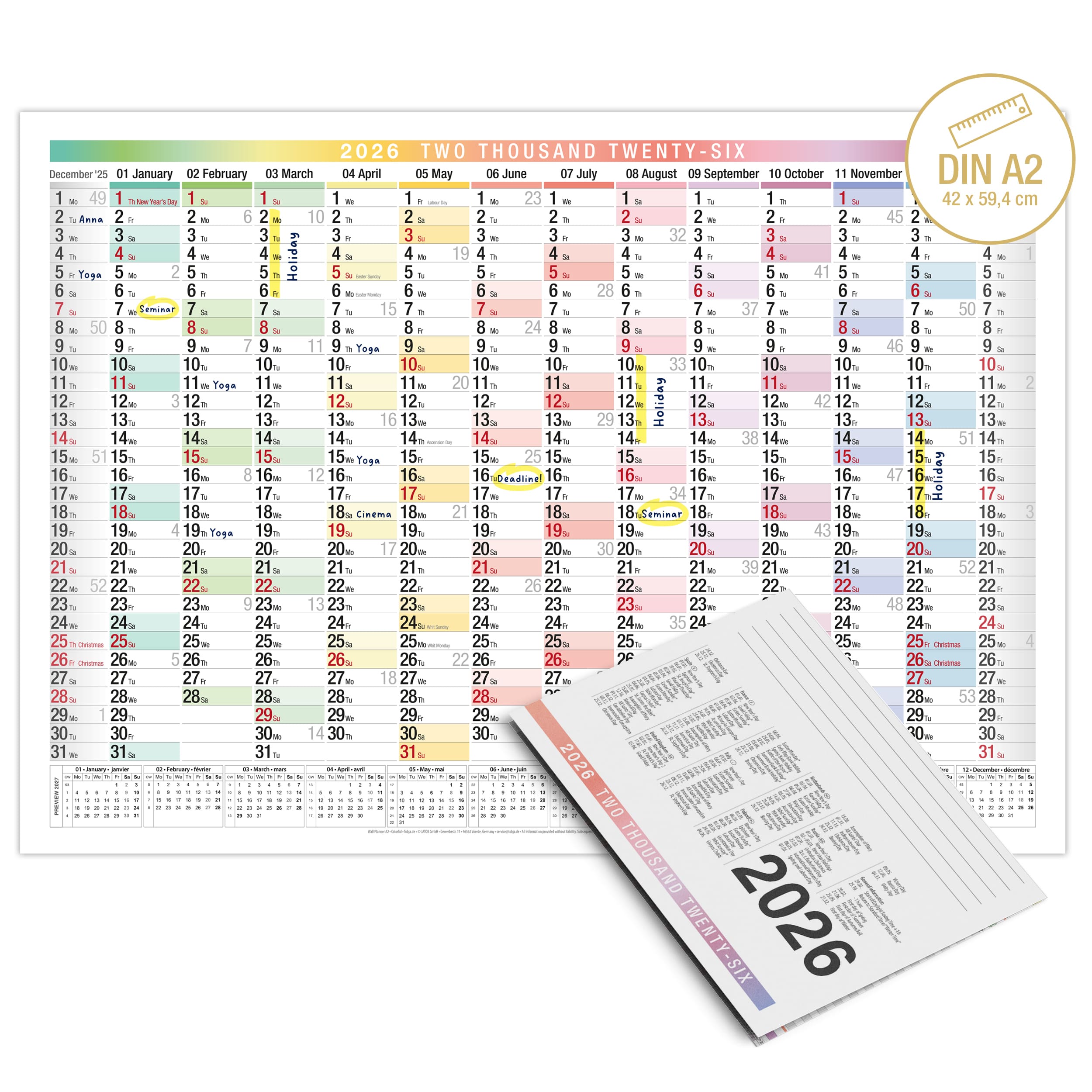 A2 Wandkalender 2026 EU Englisch