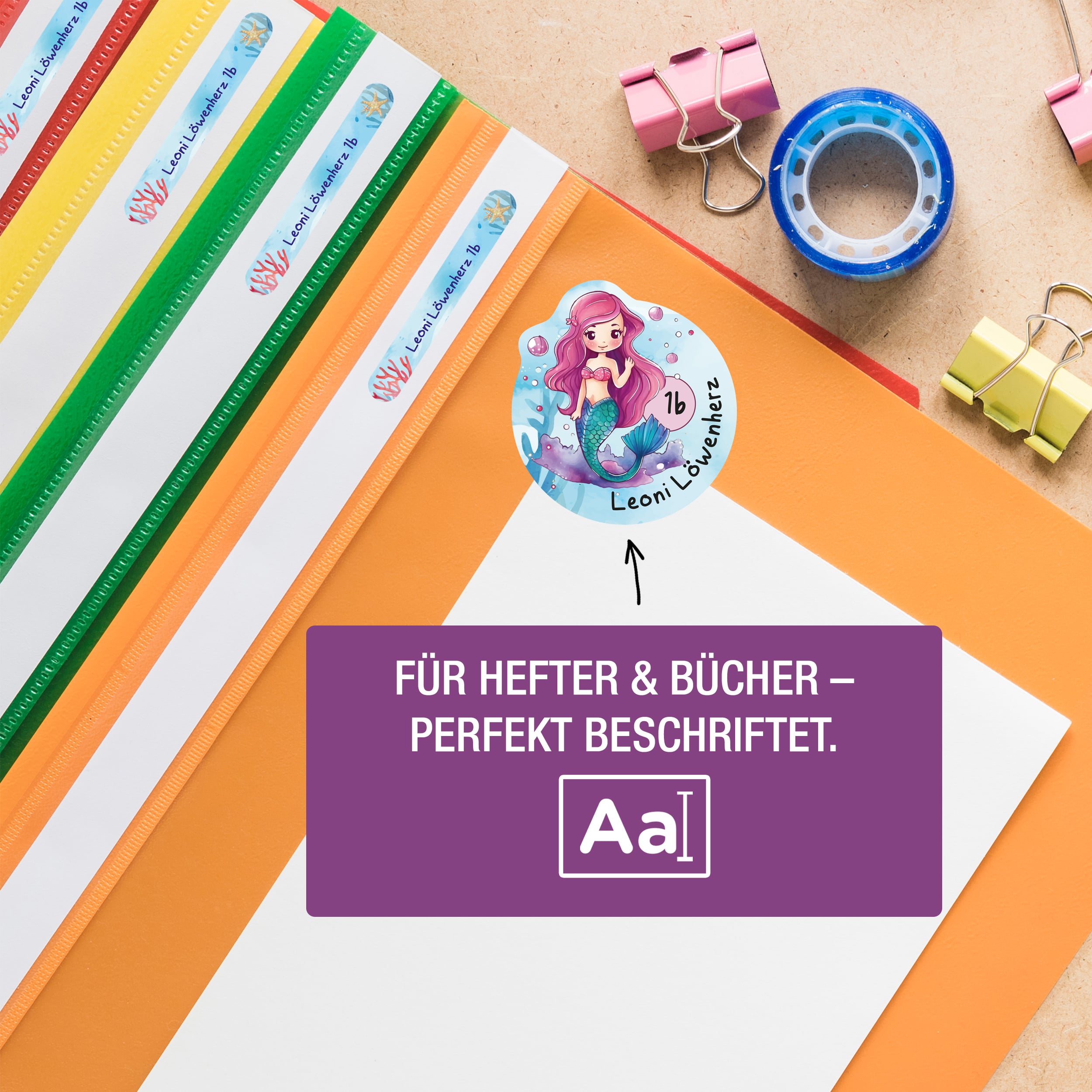 Sticker Set Meerjungfrau Grundschule personalisiert Name