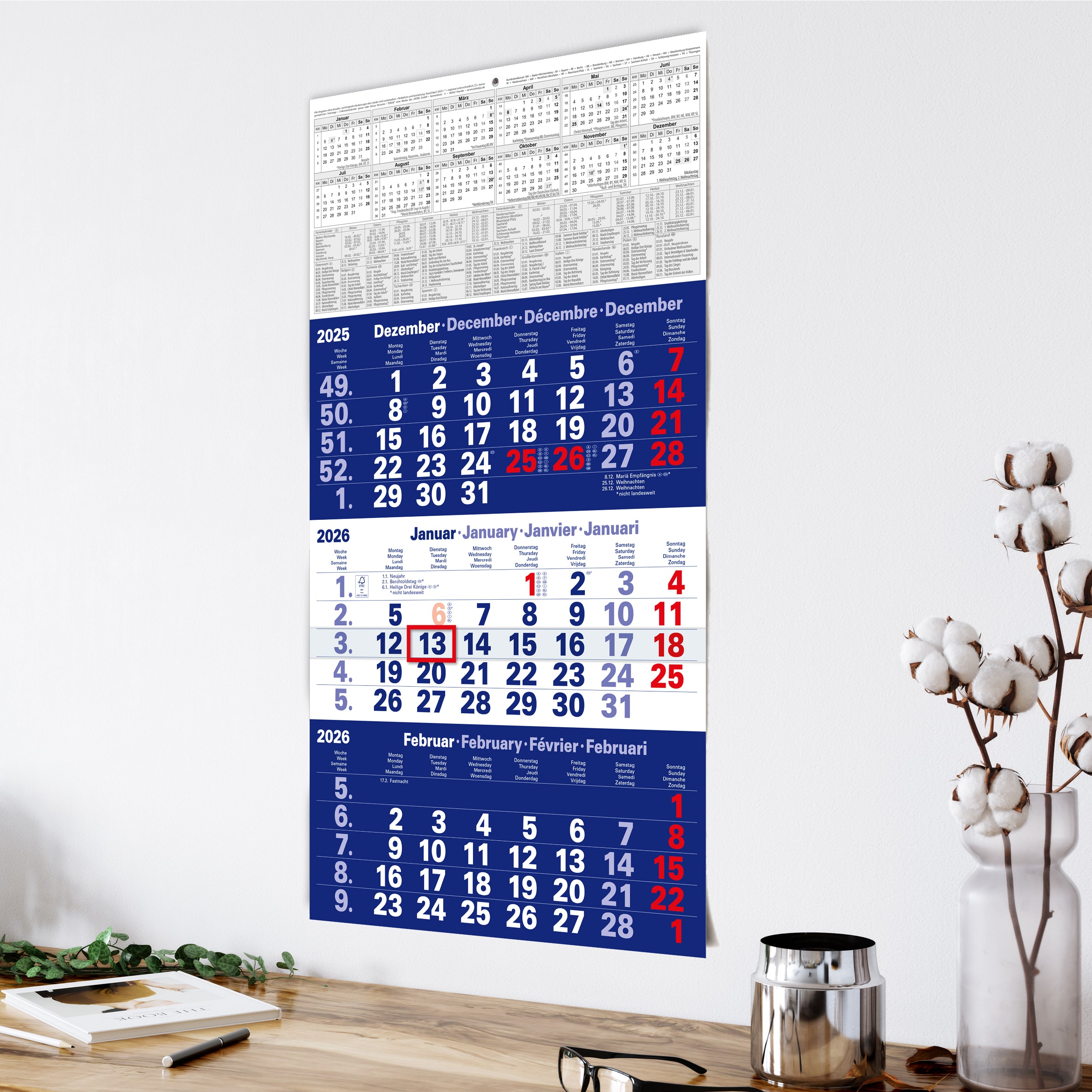 3-Monatskalender 2026 Blau 3-Monatskalender 2026 Blau