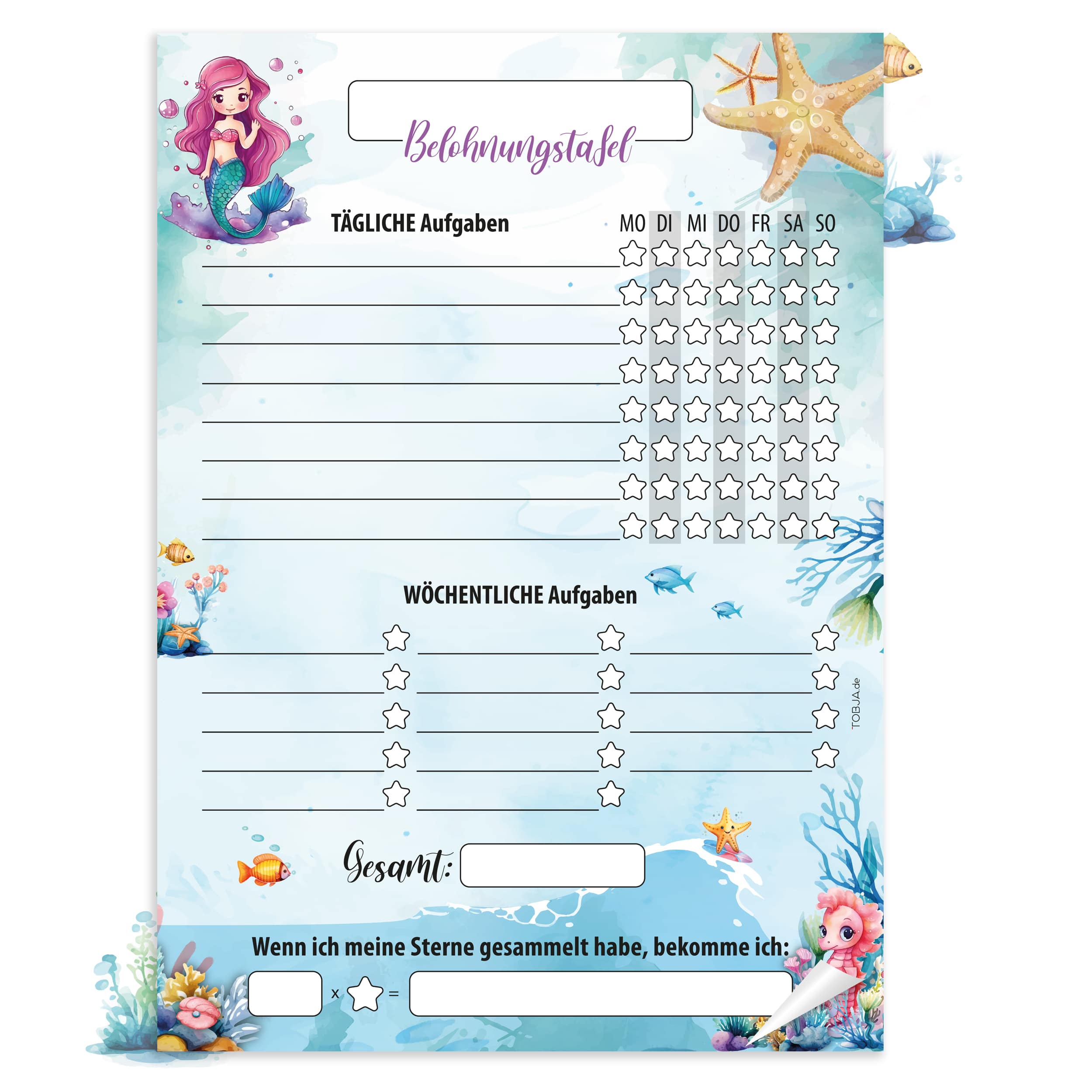 Belohnungstafel Kinder 25 Blatt Meerjungfrau