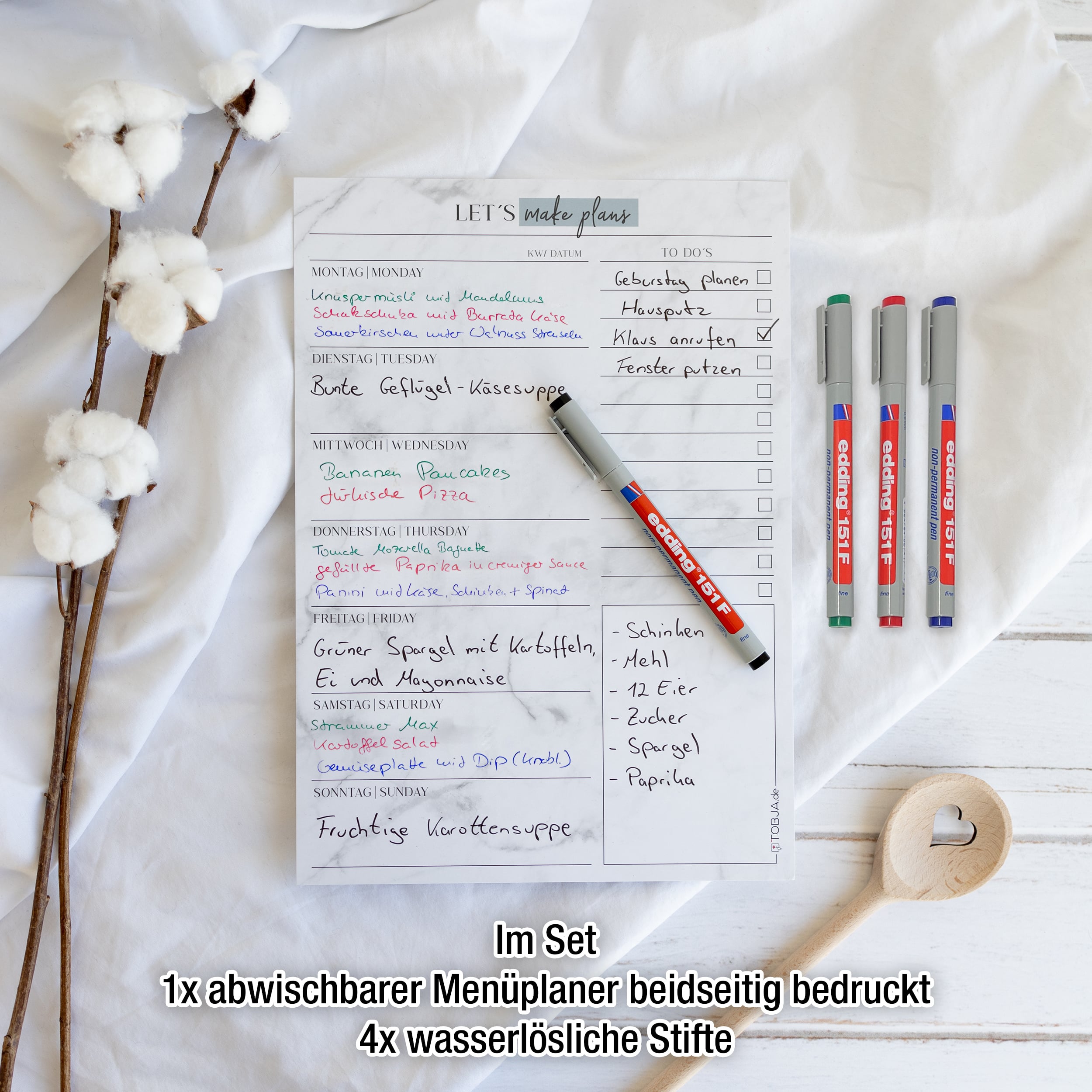 Menüplaner Blatt inkl. 4 edding Stifte