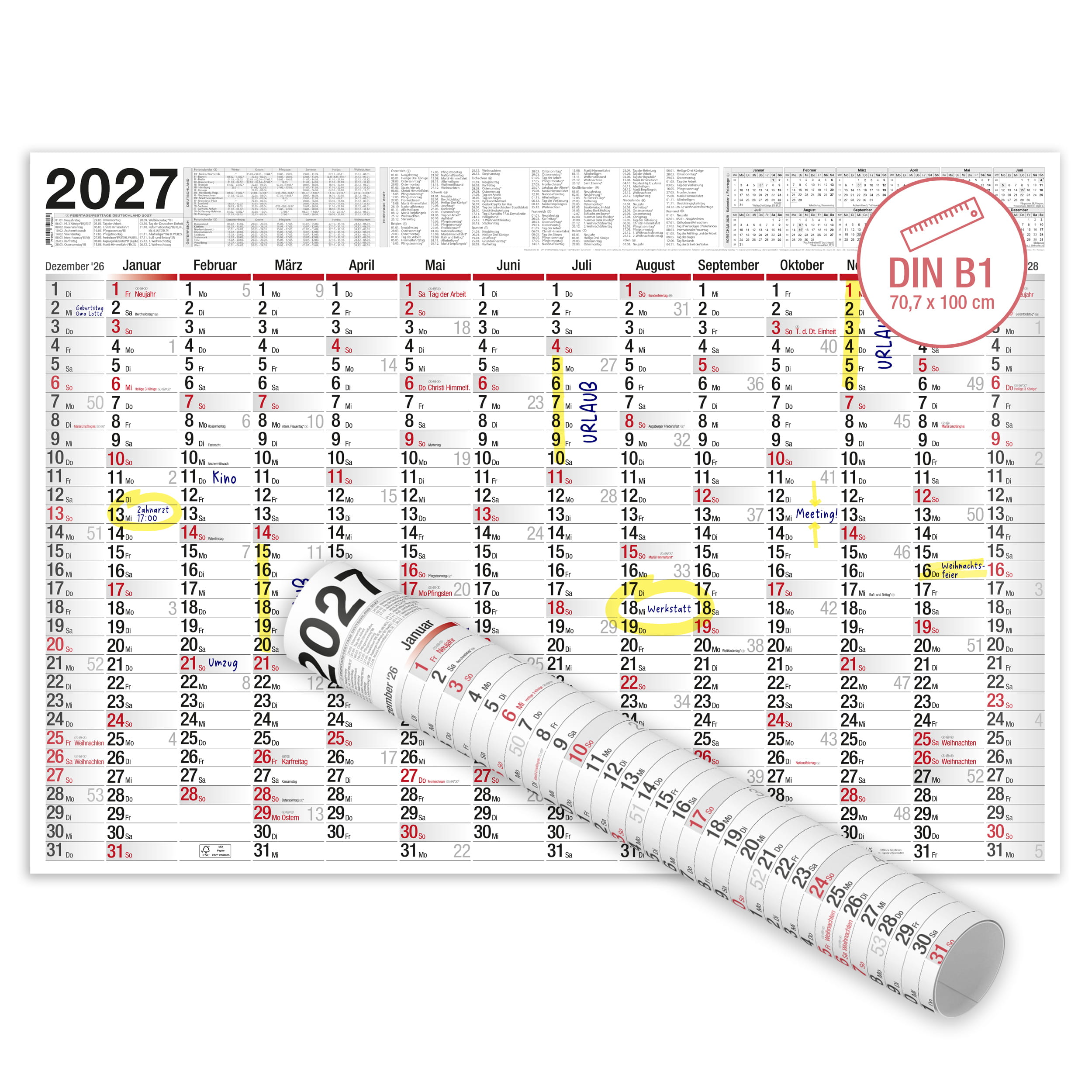 Wandkalender 2027 XXL B1 70x100 cm Jahresplaner