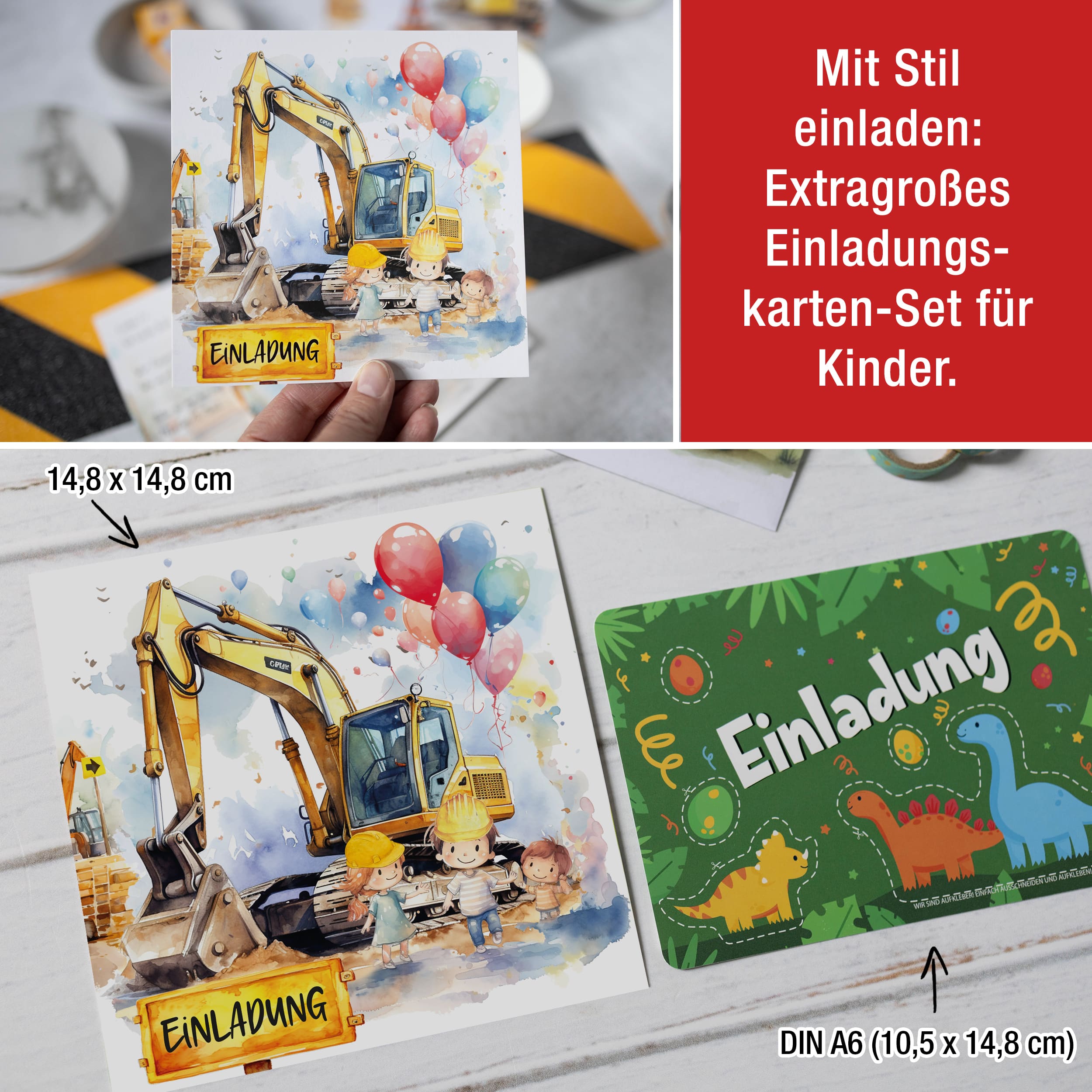 XXL Bagger Einladungskarten für Kindergeburtstag