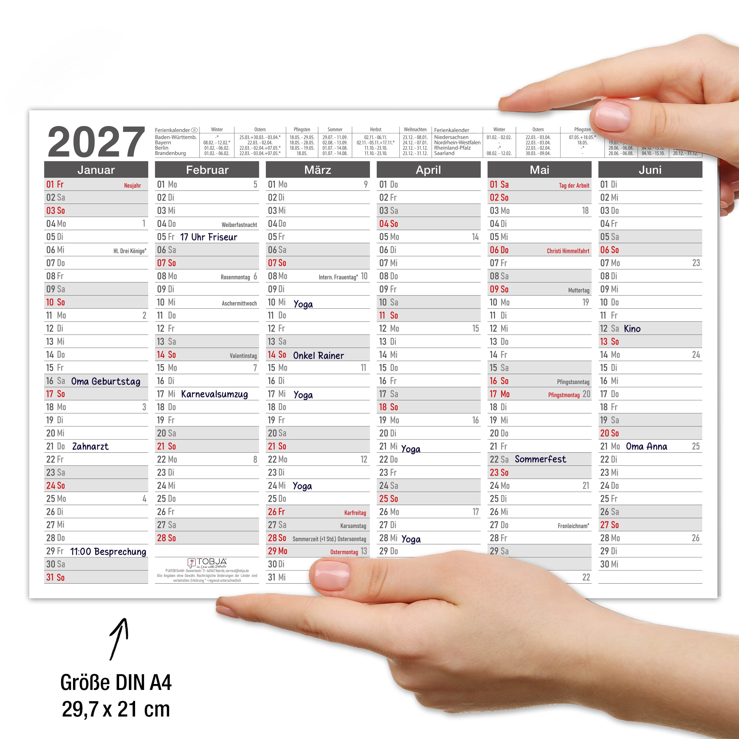 Tafelkalender 2027 bunt DIN A4 - 3er Set