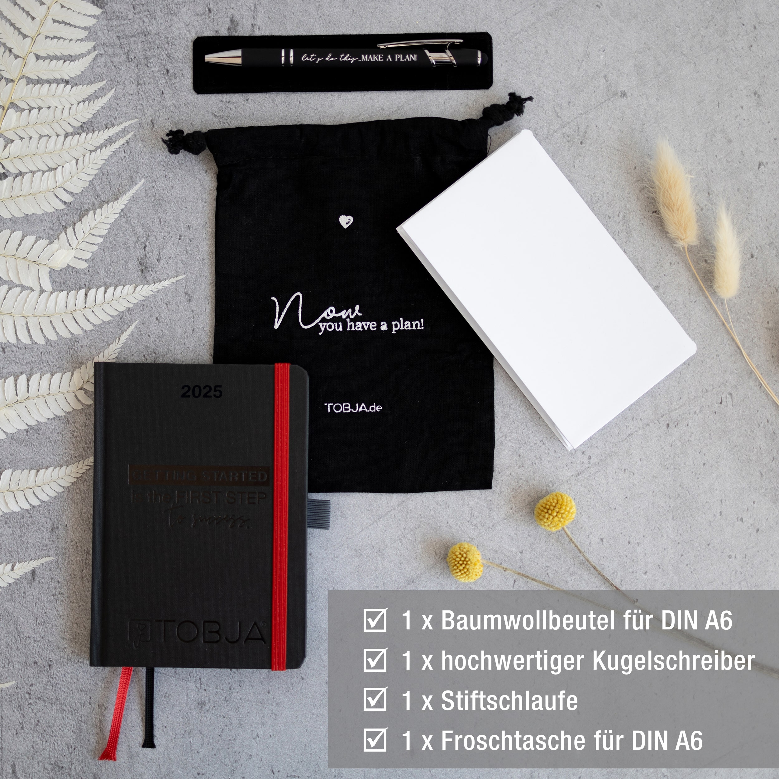 Taschenkalender 2025 A6 "Black Success" Taschenkalender 2025 A6 "Black" + Zubehör