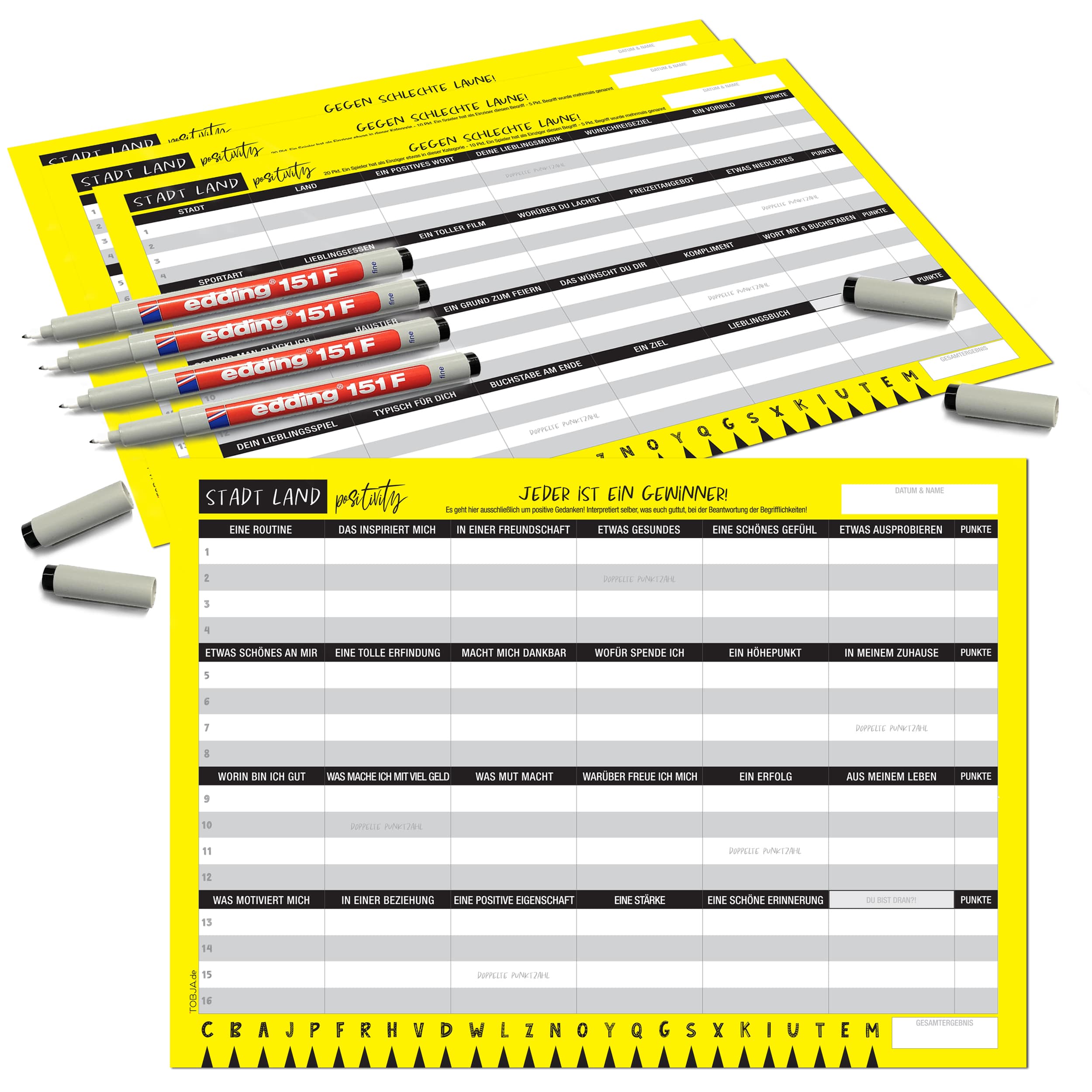 Stadt Land Positivity - wiederverwendbar 4 Spieler Stadt Land Positivity - wiederverwendbar 4 Spieler