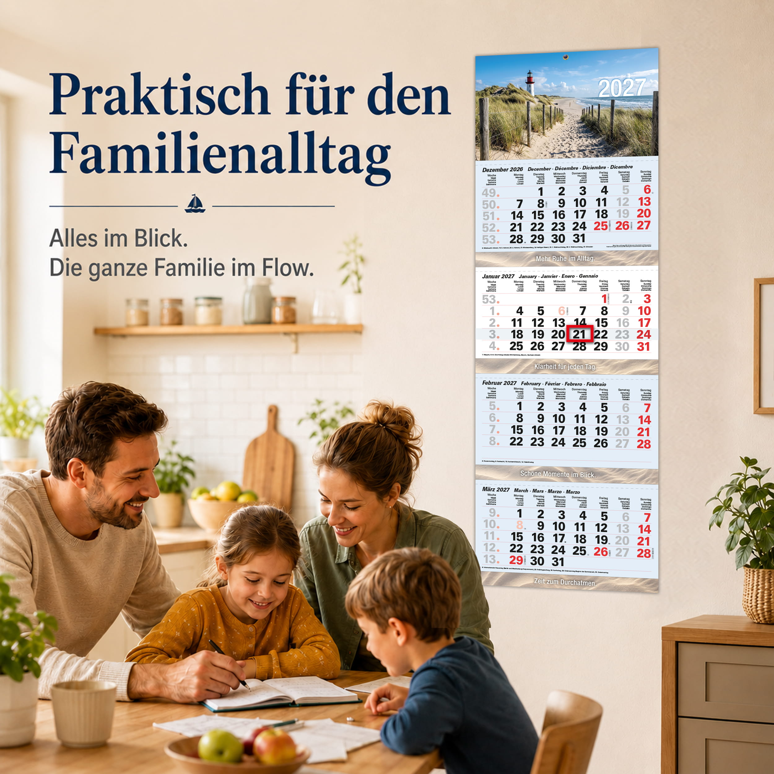 4-Monatskalender 2027 Nordsee Leuchtturm 32x95,5