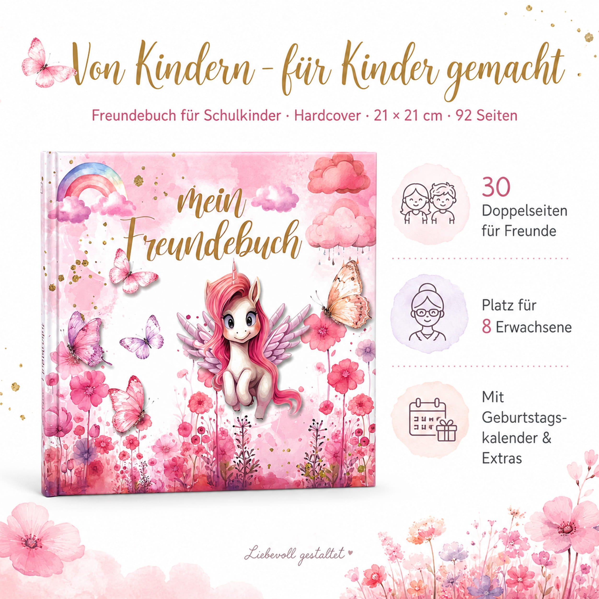 Freundebuch Grundschule Einhorn – 21 x 21 cm Hardcover