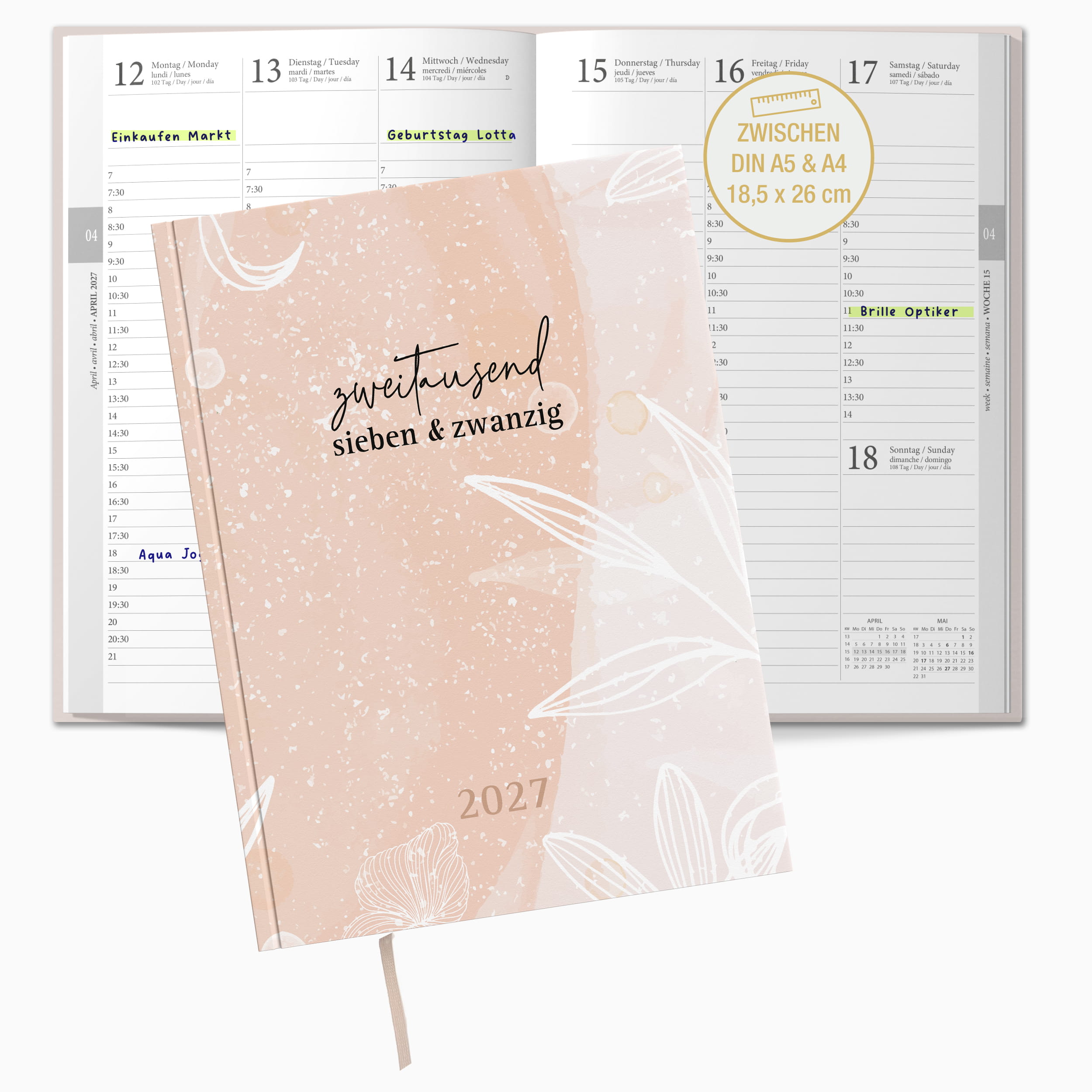 Buchkalender 2027 OptiPlaner Rosé altrosa
