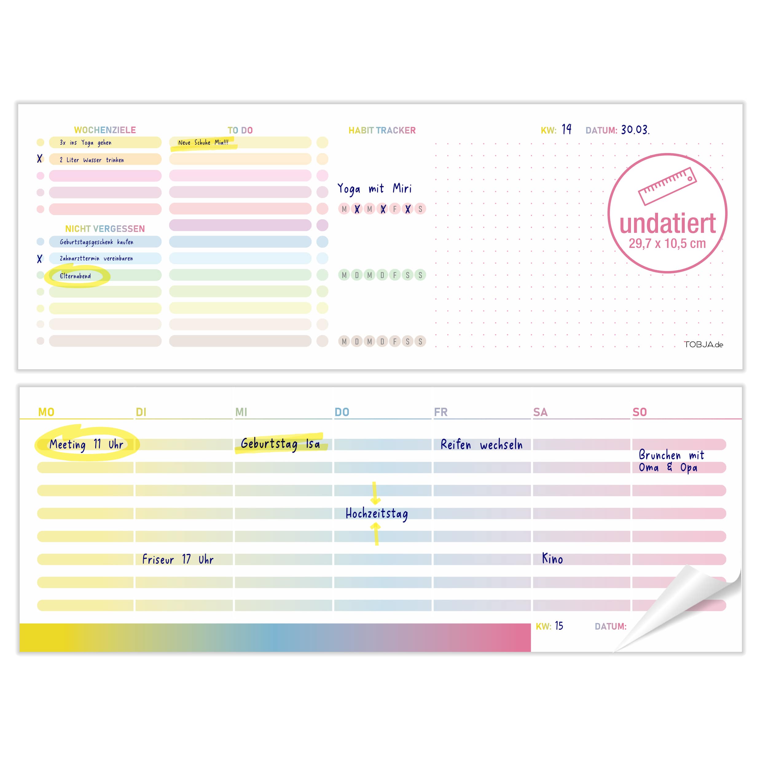 Bunter Wochen-Tischkalender Block – 53 Seiten