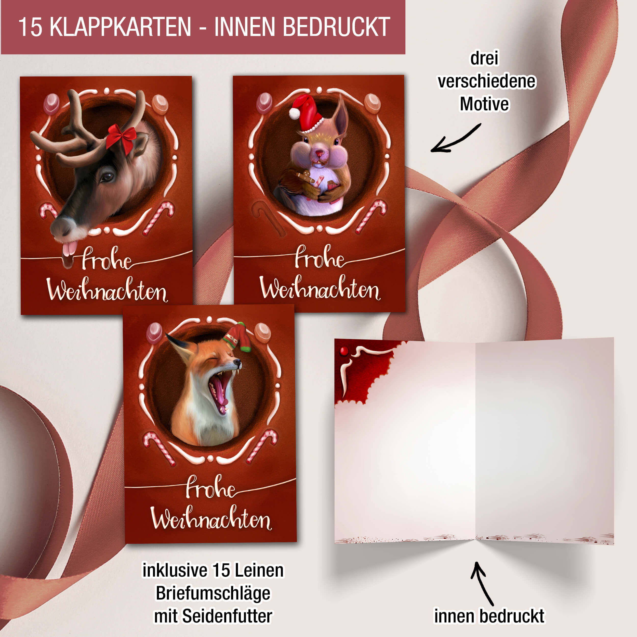 Weihnachtskarten "Tiere im Lebkuchenhaus"