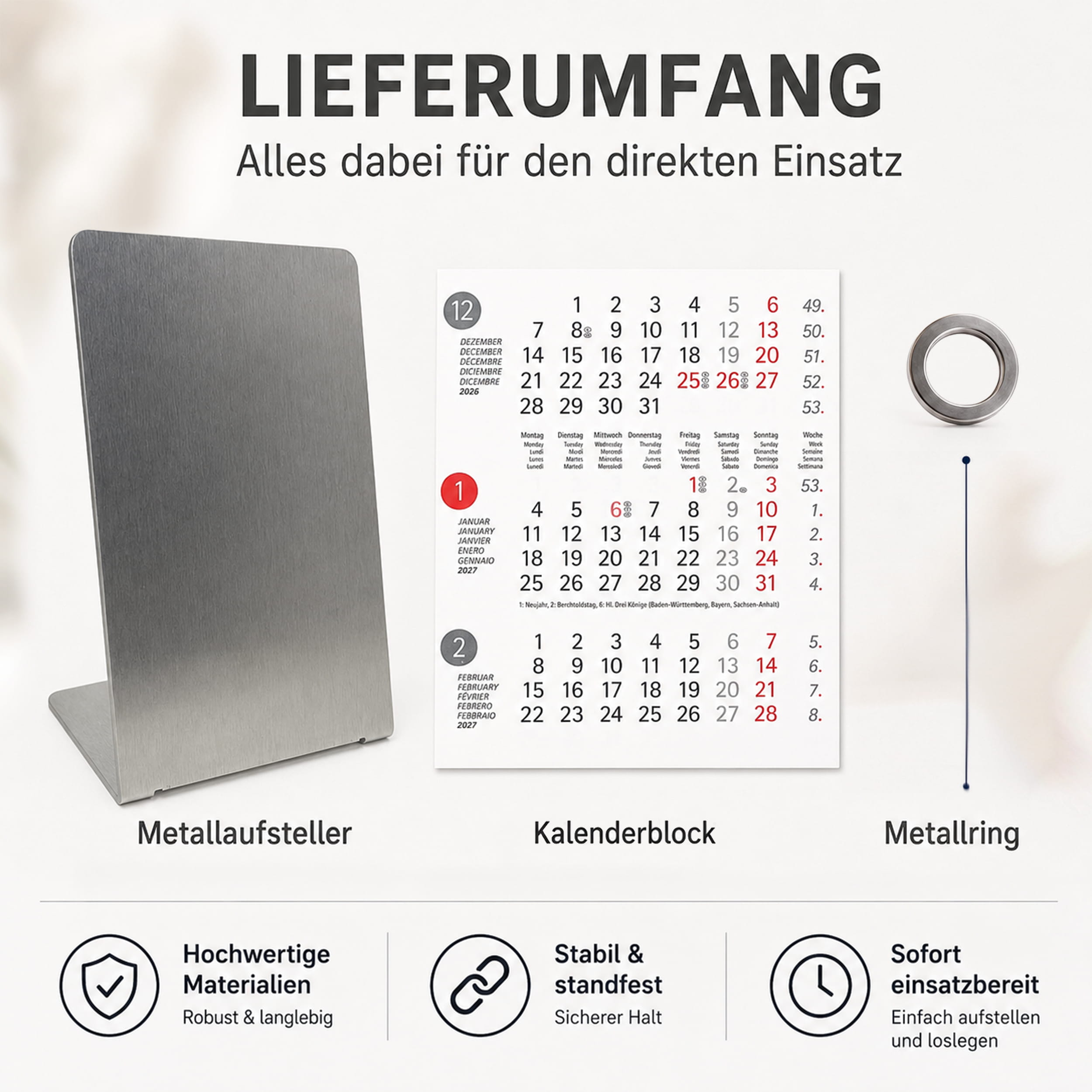 Magnet-System Dots – Tischkalender 2027 mit Metallaufsteller