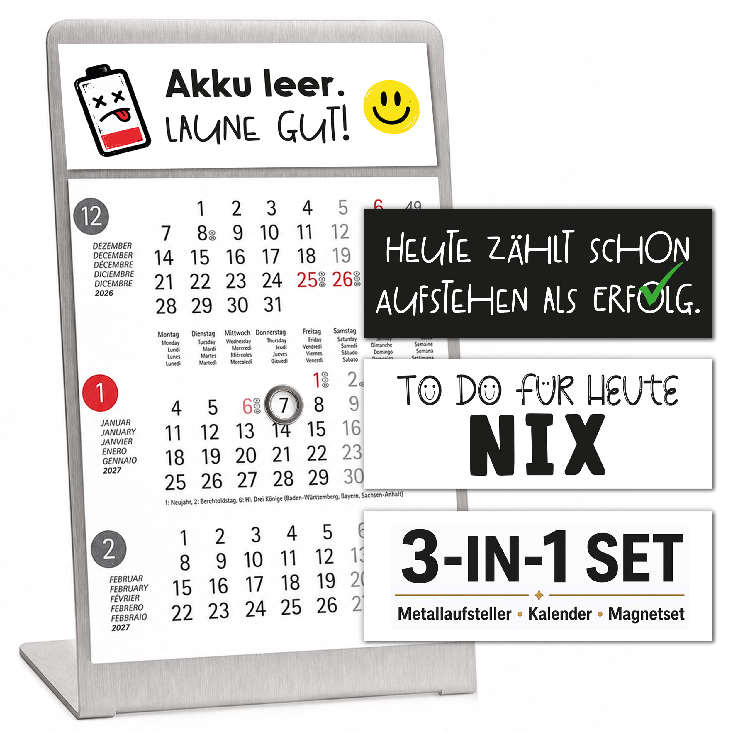 Magnet-System Dots – Komplettset 2027: Aufsteller + Kalender + Magnetset Büro-Humor