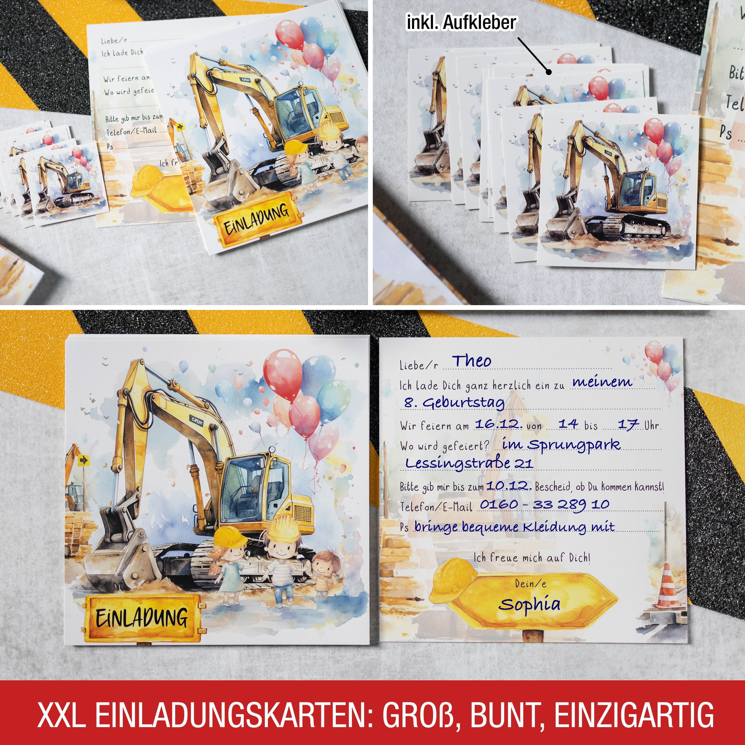 XXL Bagger Einladungskarten für Kindergeburtstag