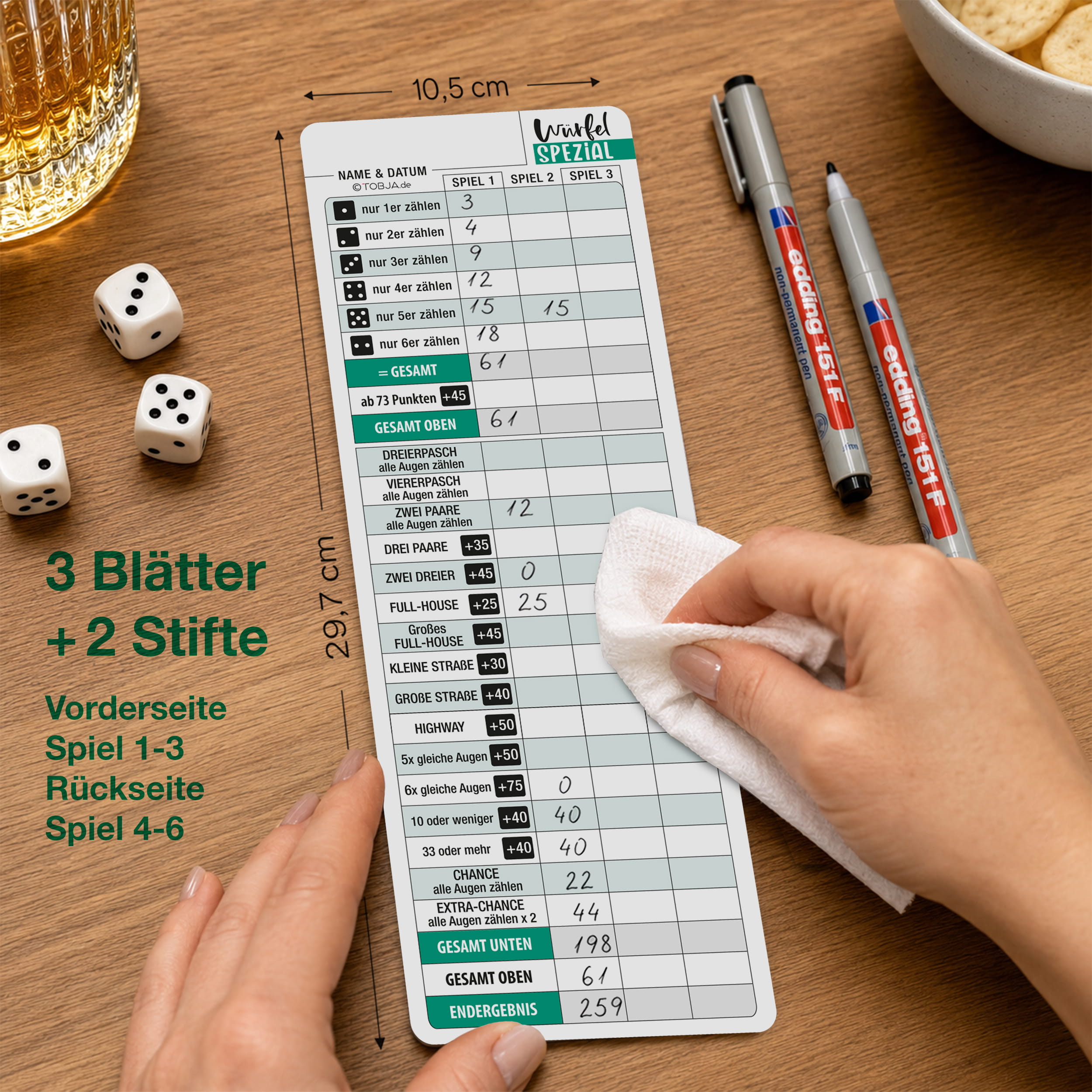 Würfelspiel abwischbar Spezial – 3 Blätter