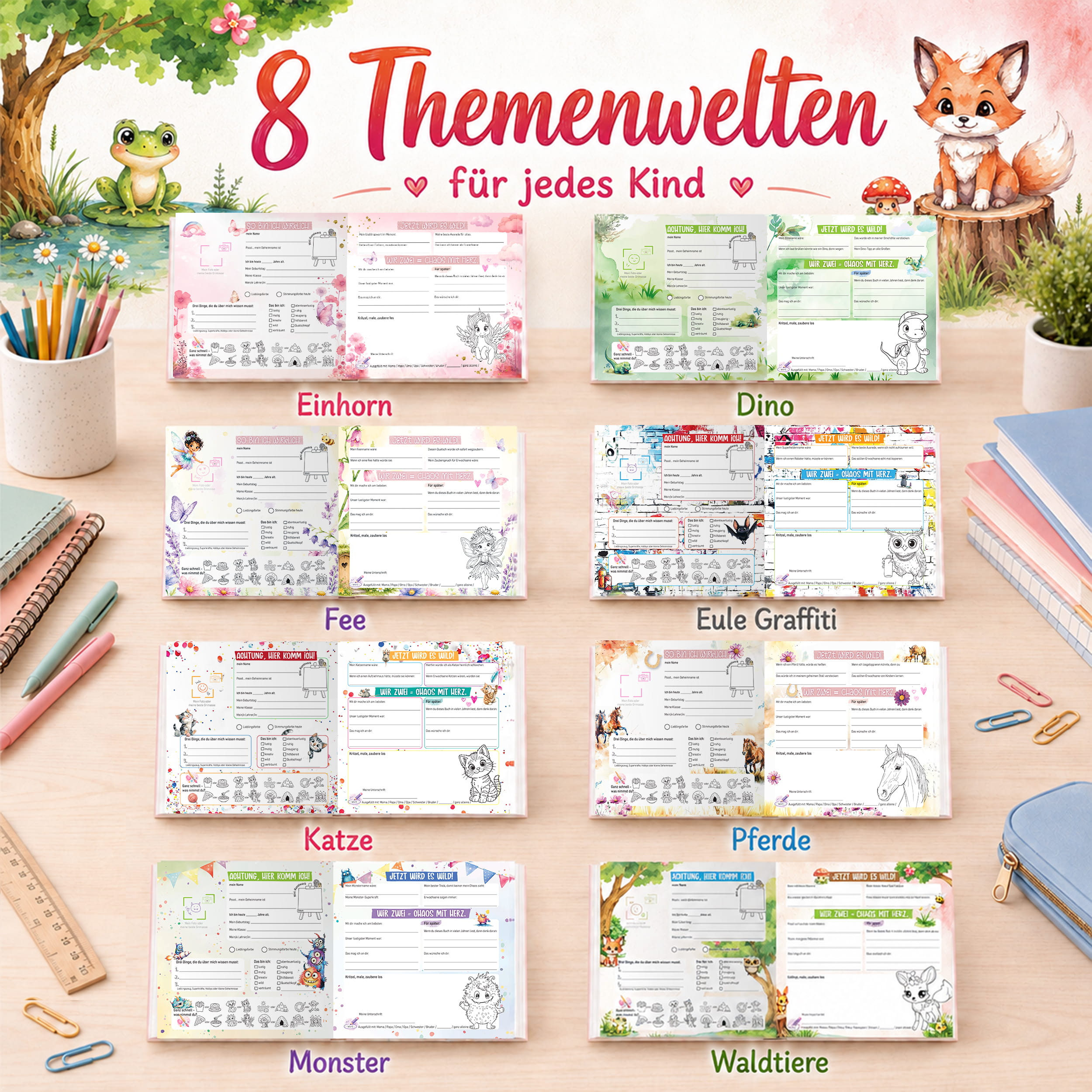 Freundebuch Grundschule Waldtiere – 21 x 21 cm Hardcover