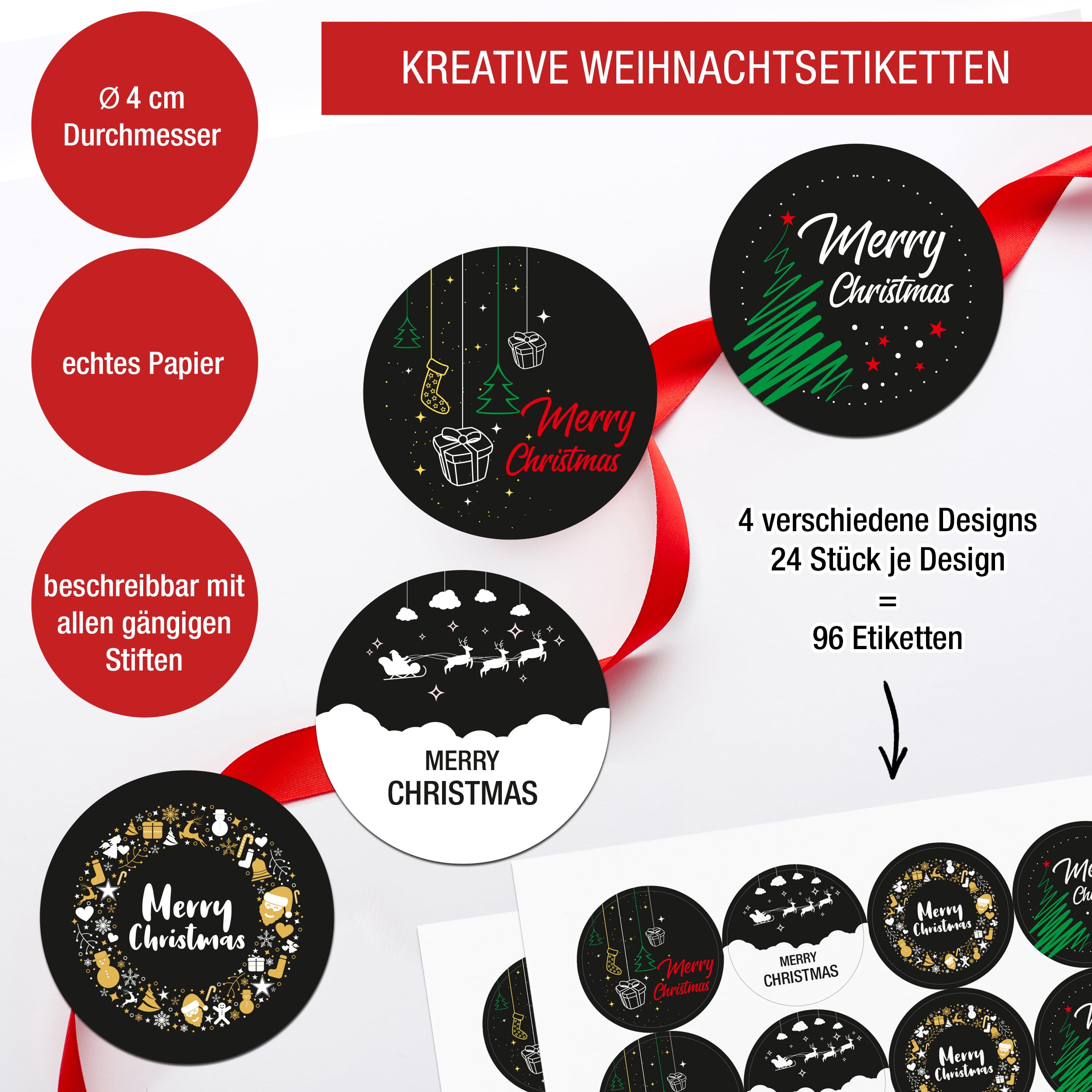 96 Aufkleber "Merry Christmas" black