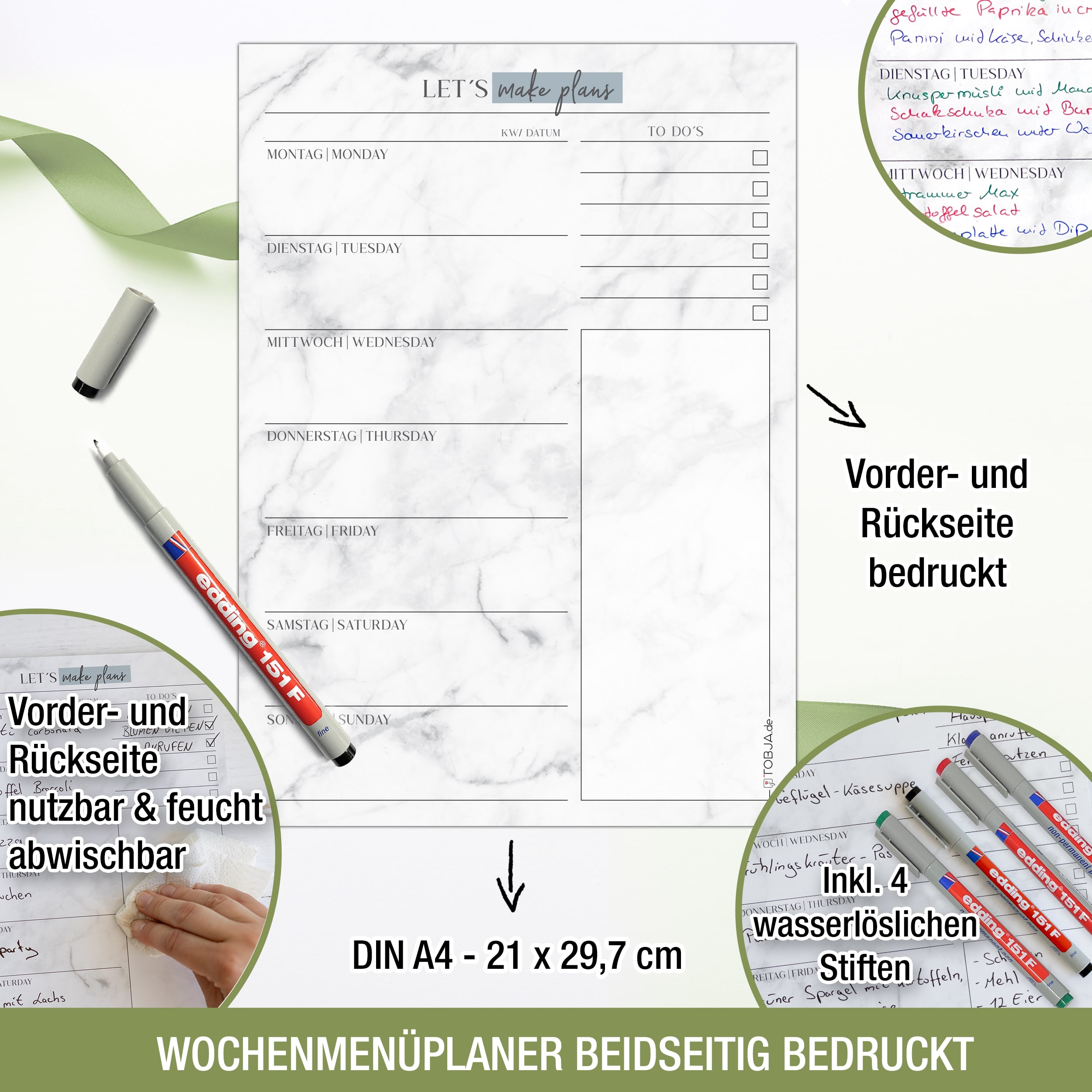 Menüplaner Blatt inkl. 4 edding Stifte