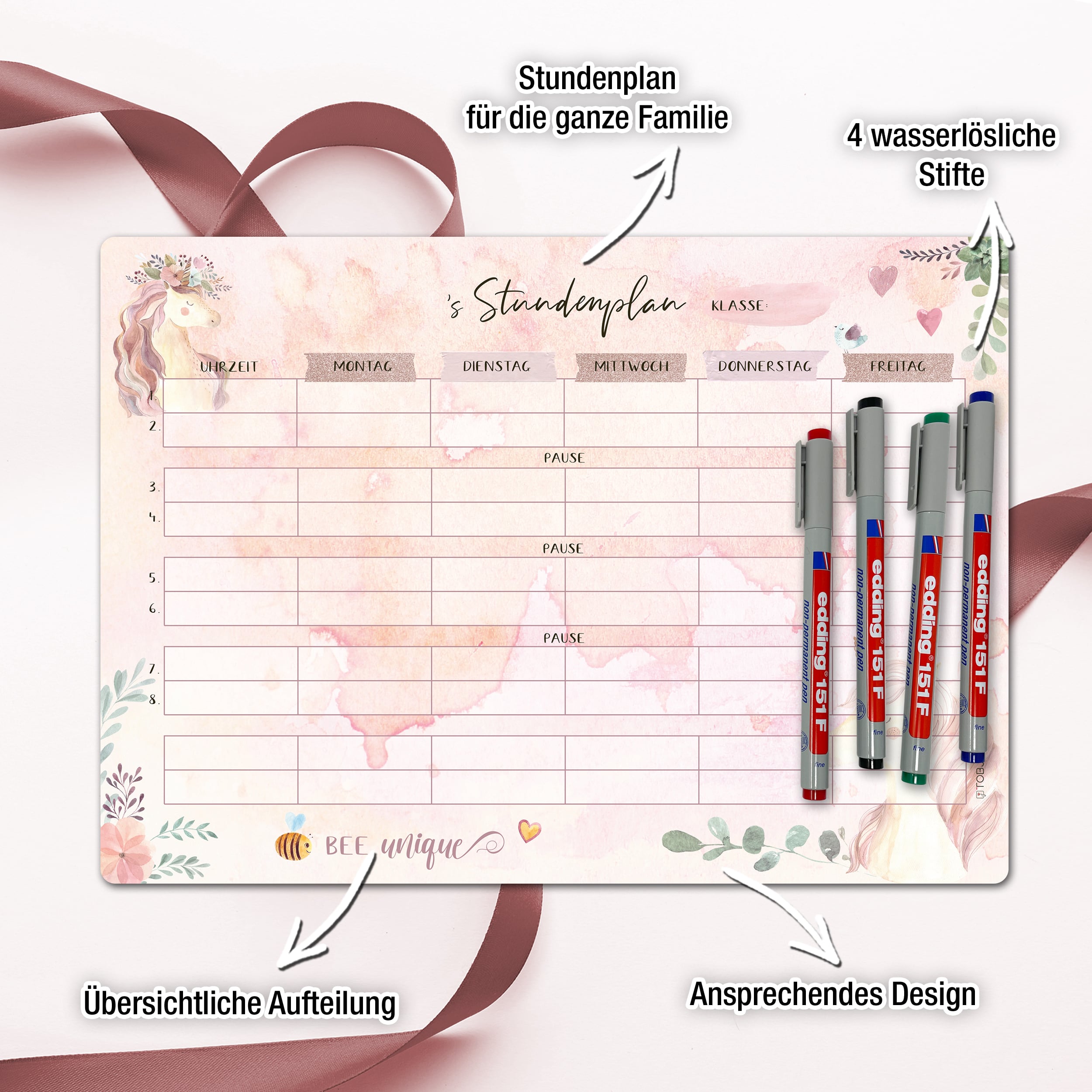 Stundenplan magnetisch +4 Stifte