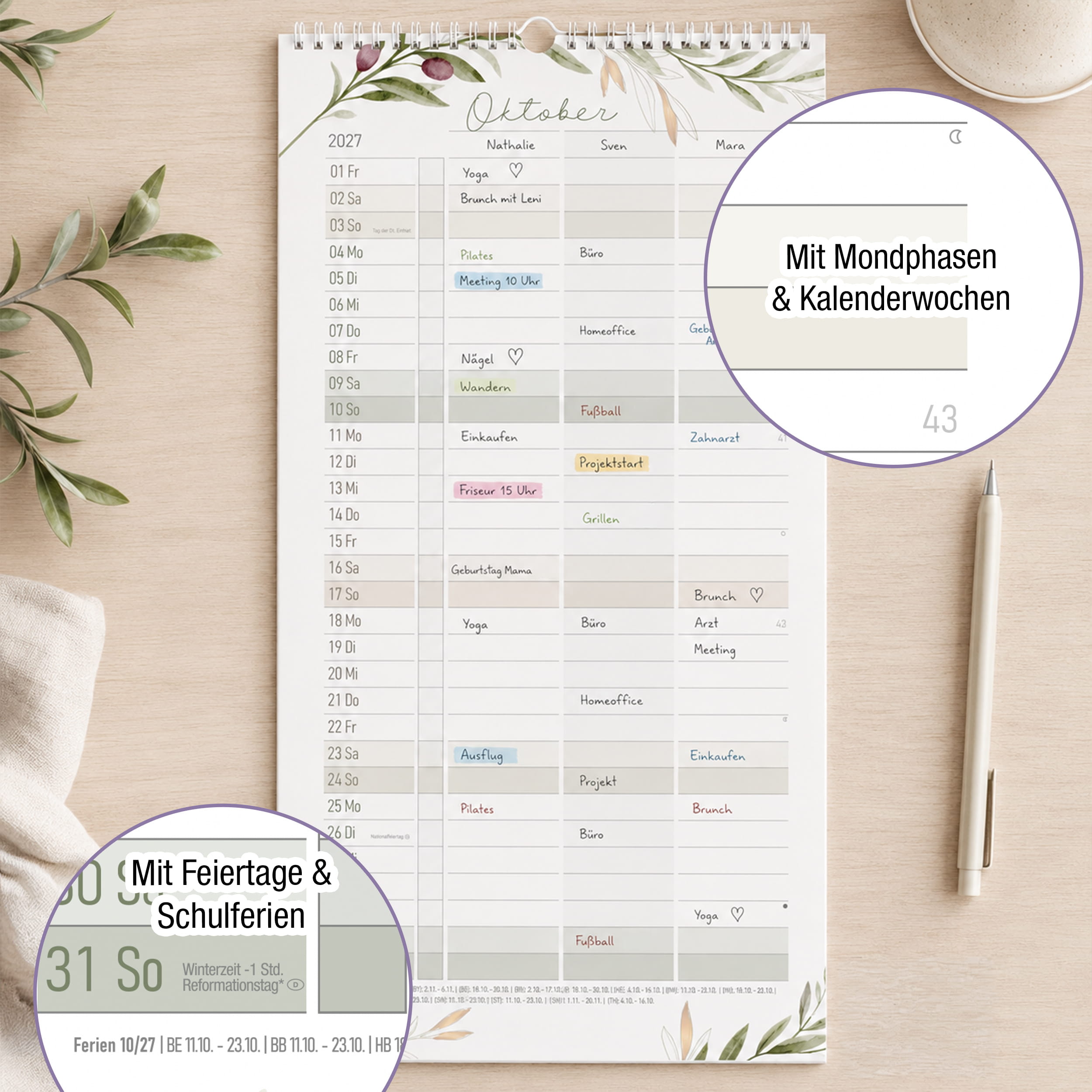 Paarkalender 2027 Lavendel – 3 Spalten Paarplaner