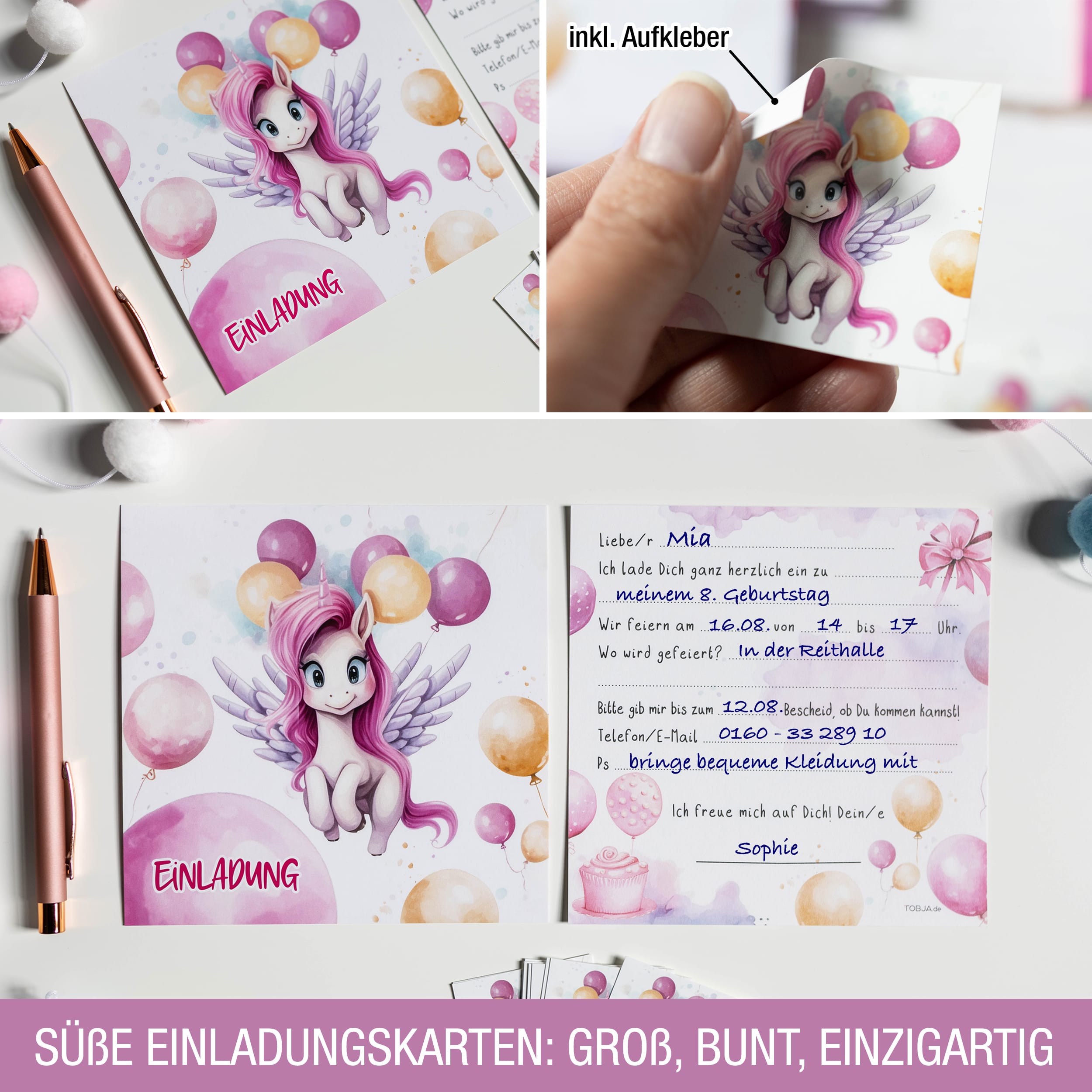 XXL Einhorn Einladungskarten für Kindergeburtstag XXL Einhorn Einladungskarten für Kindergeburtstag