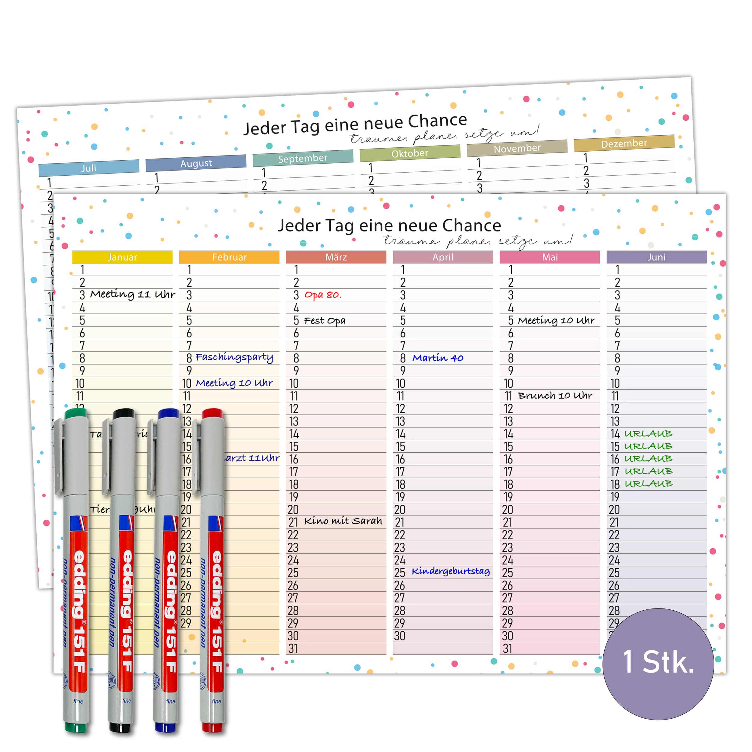 Immerwährend Kalender A4 "bunt" abwischbar Immerwährend Kalender A4 "bunt" abwischbar