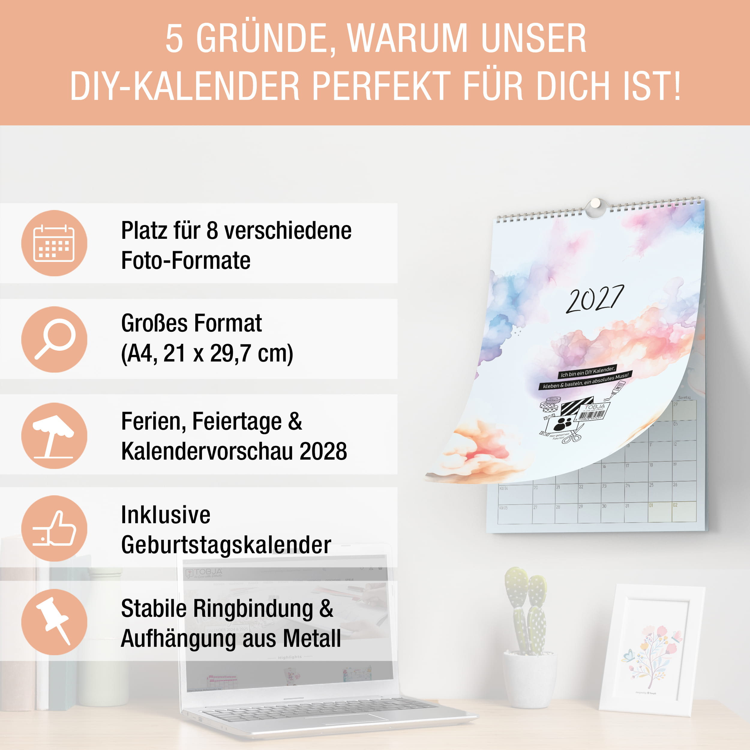 DIY Foto-Kalender 2027 A4 Aquarell