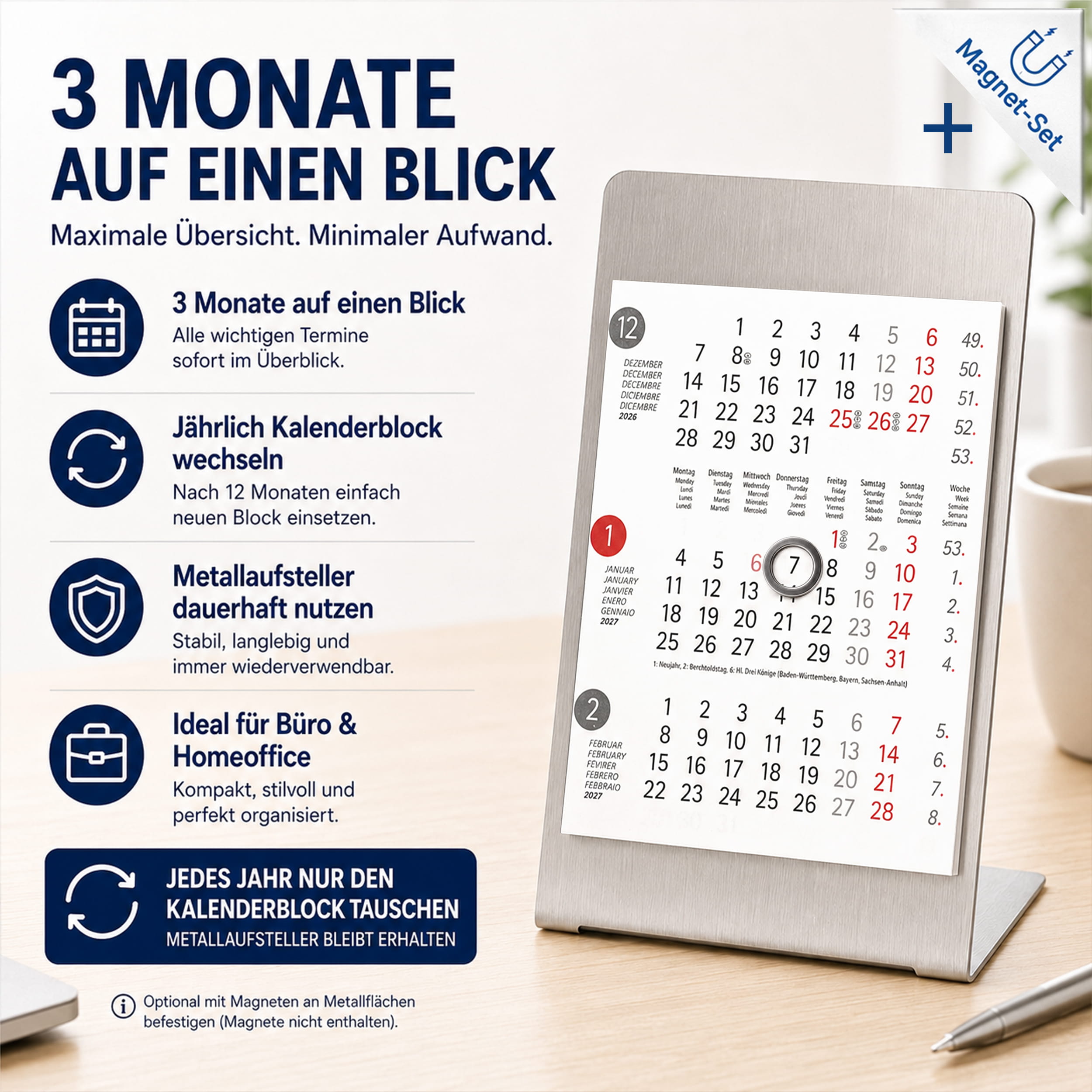 Magnet-System Dots – Komplettset 2027: Aufsteller + Kalender + Magnetset Büro-Humor