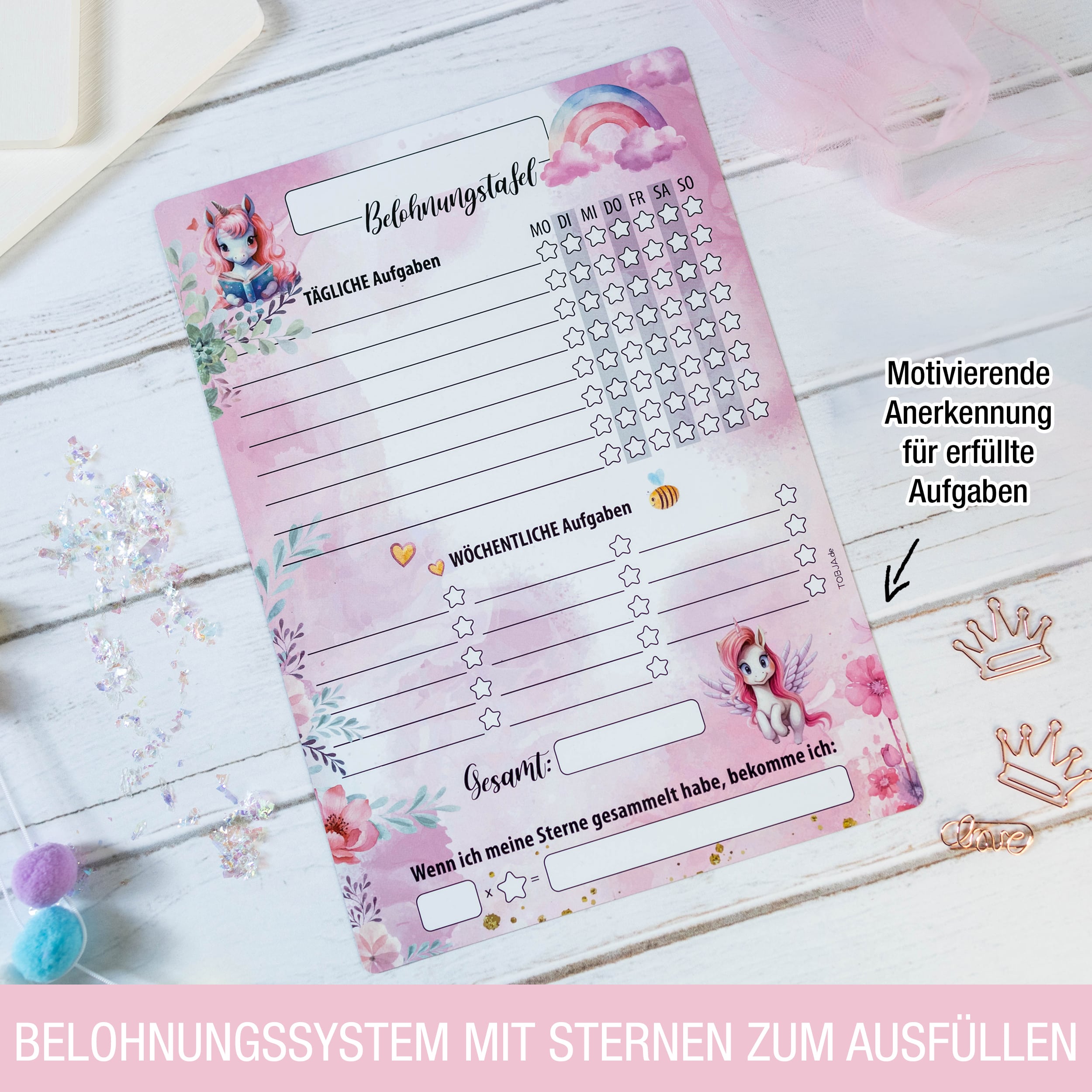 Belohnungstafel A4 magnetisch Einhorn + 4 Markenstifte