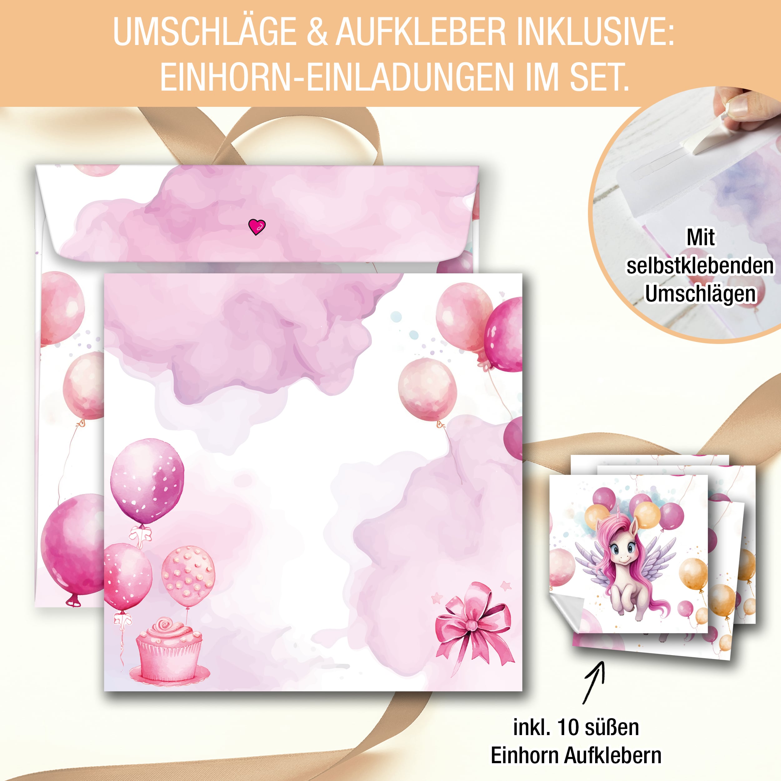 Einladungskarten Einhorn inkl. Sticker 10er Set Einladungskarten Einhorn inkl. Sticker 10er Set