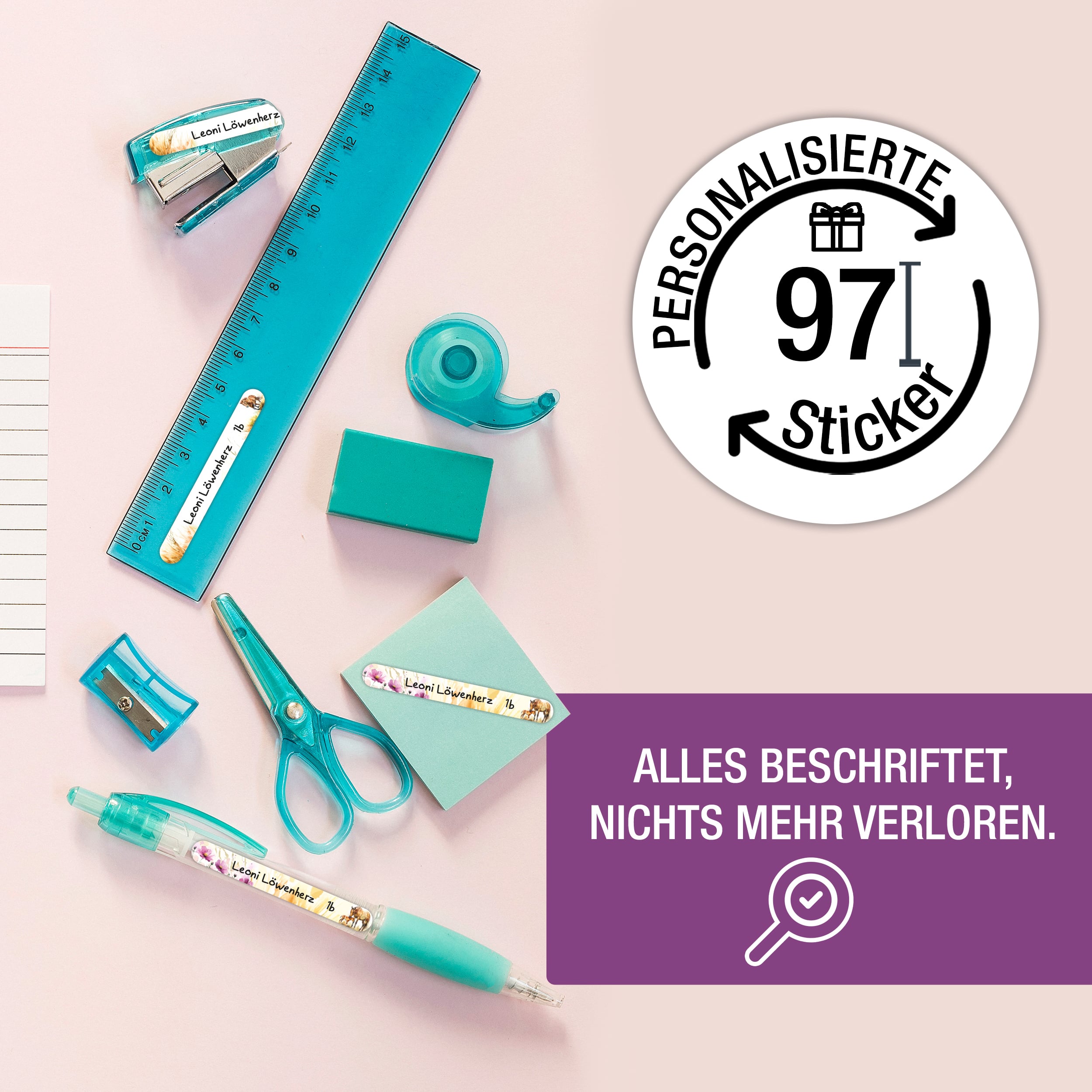 Namensaufkleber für Stifte, personalisiert Pferd